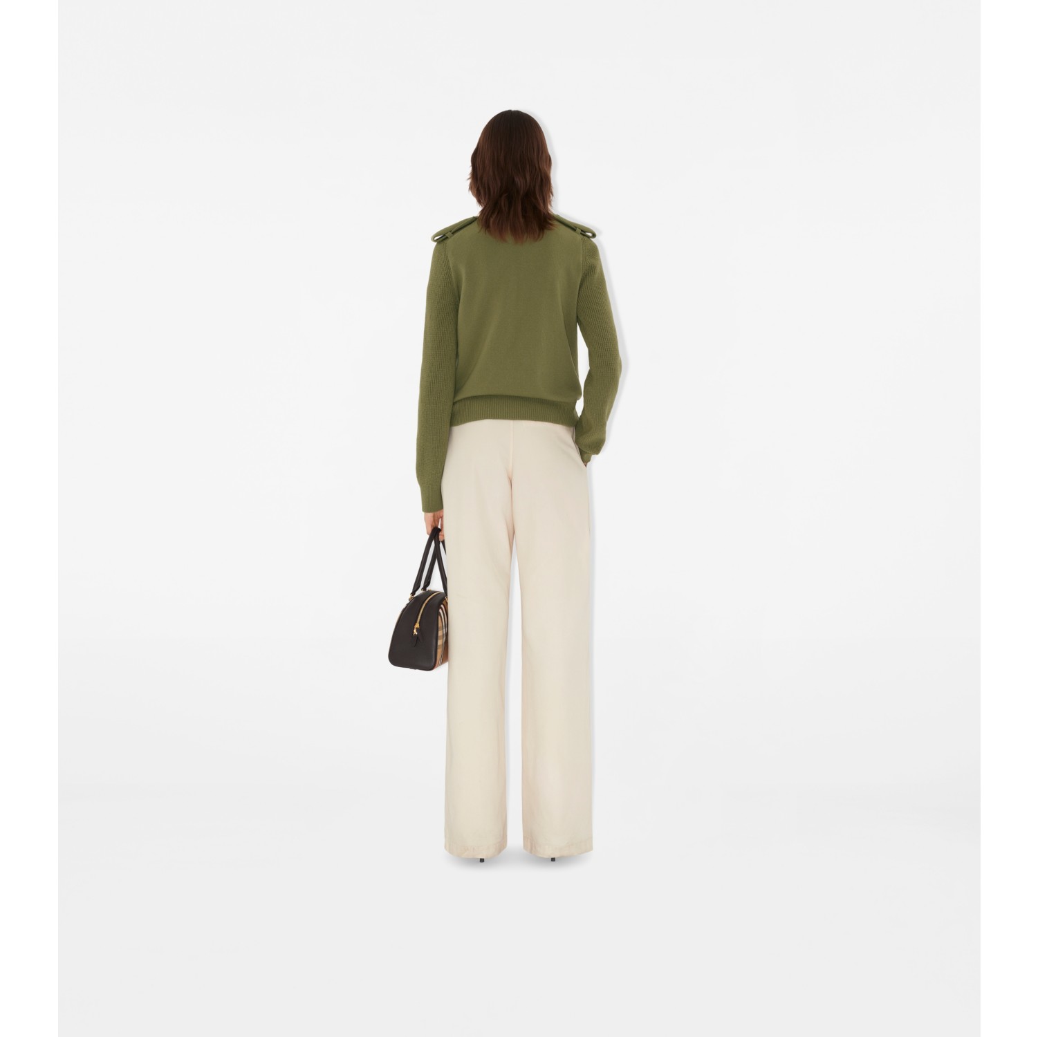 Check Epaulette Wool Cashmere Blend Sweater