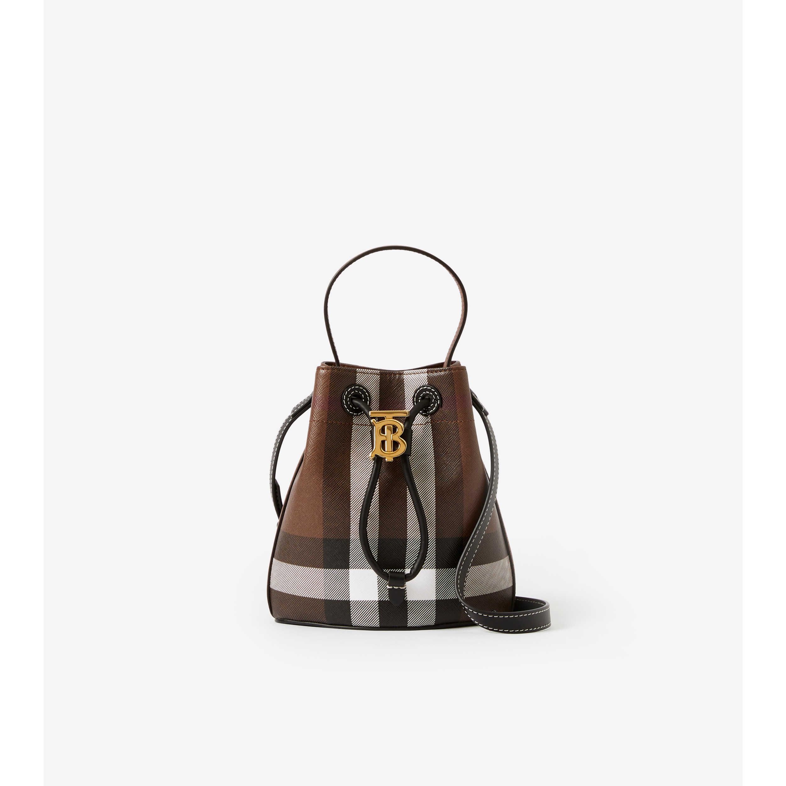 TB Checked Cotton Blend Bucket Bag in Brown - Burberry