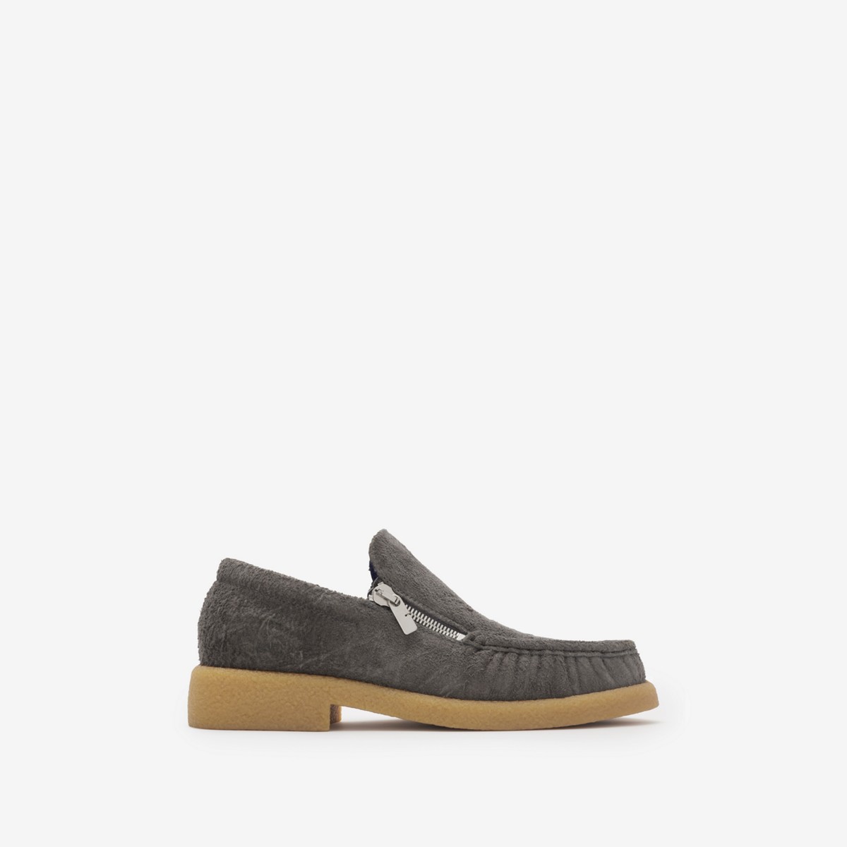 Burberry Suede Chance Loafers In Ash