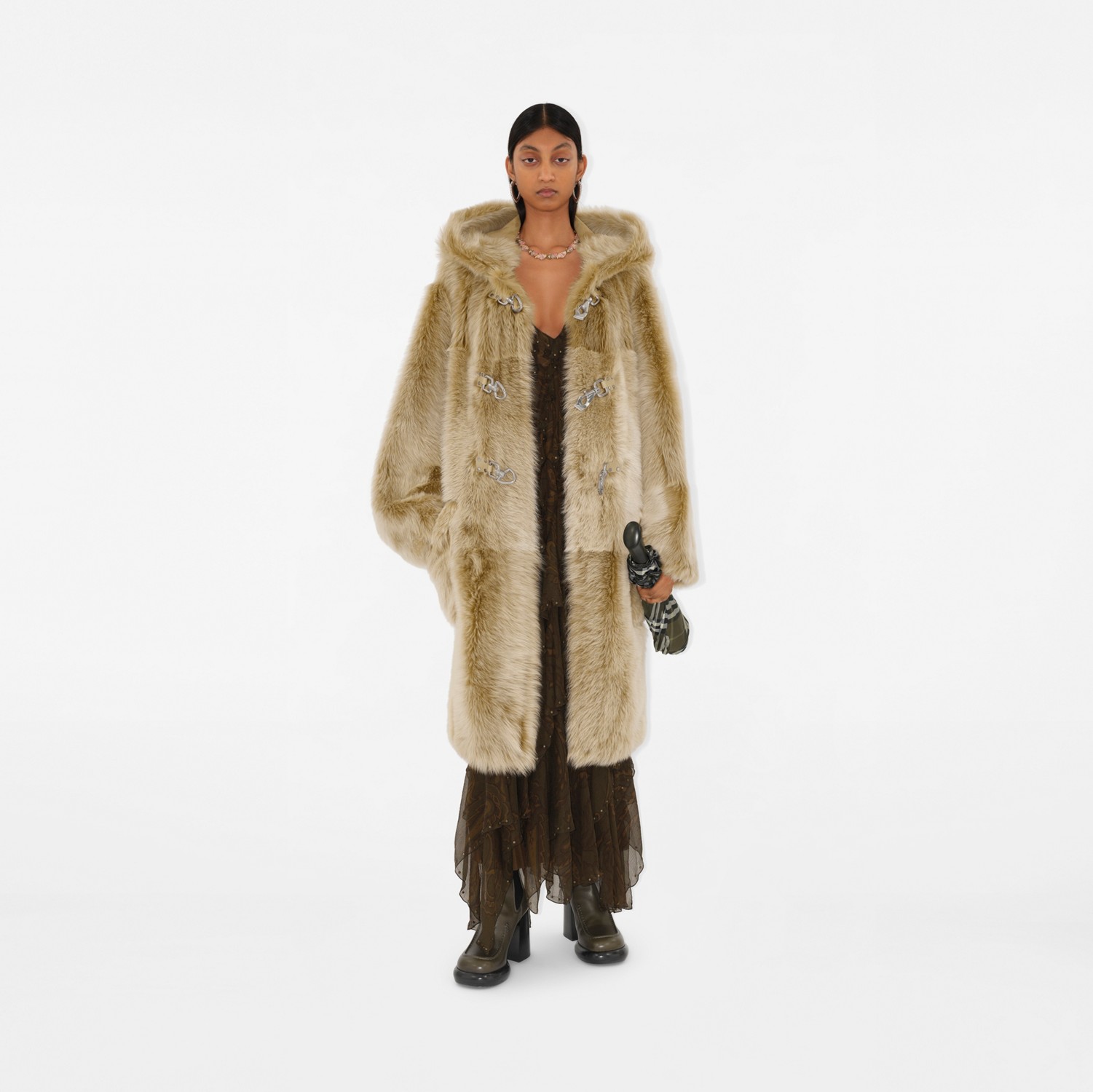 Shearling Duffle Coat in Linden - Women | Burberry® Official Shearling Duffle Coat in Linden - Women | Burberry® Official