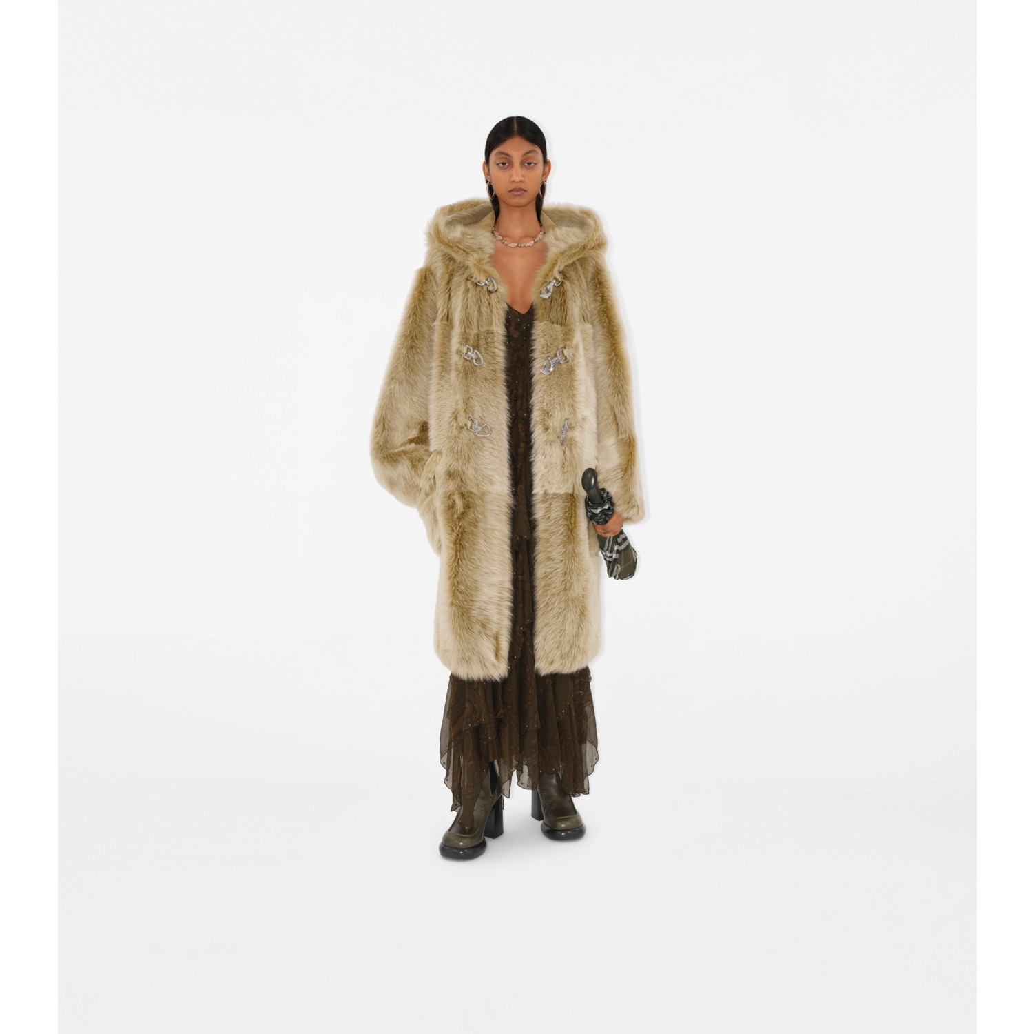 Shearling Duffle Coat in Linden Women Burberry Official