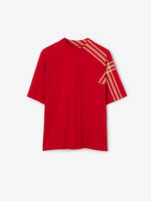 Burberry Check Sleeve Cotton T-shirt In Red