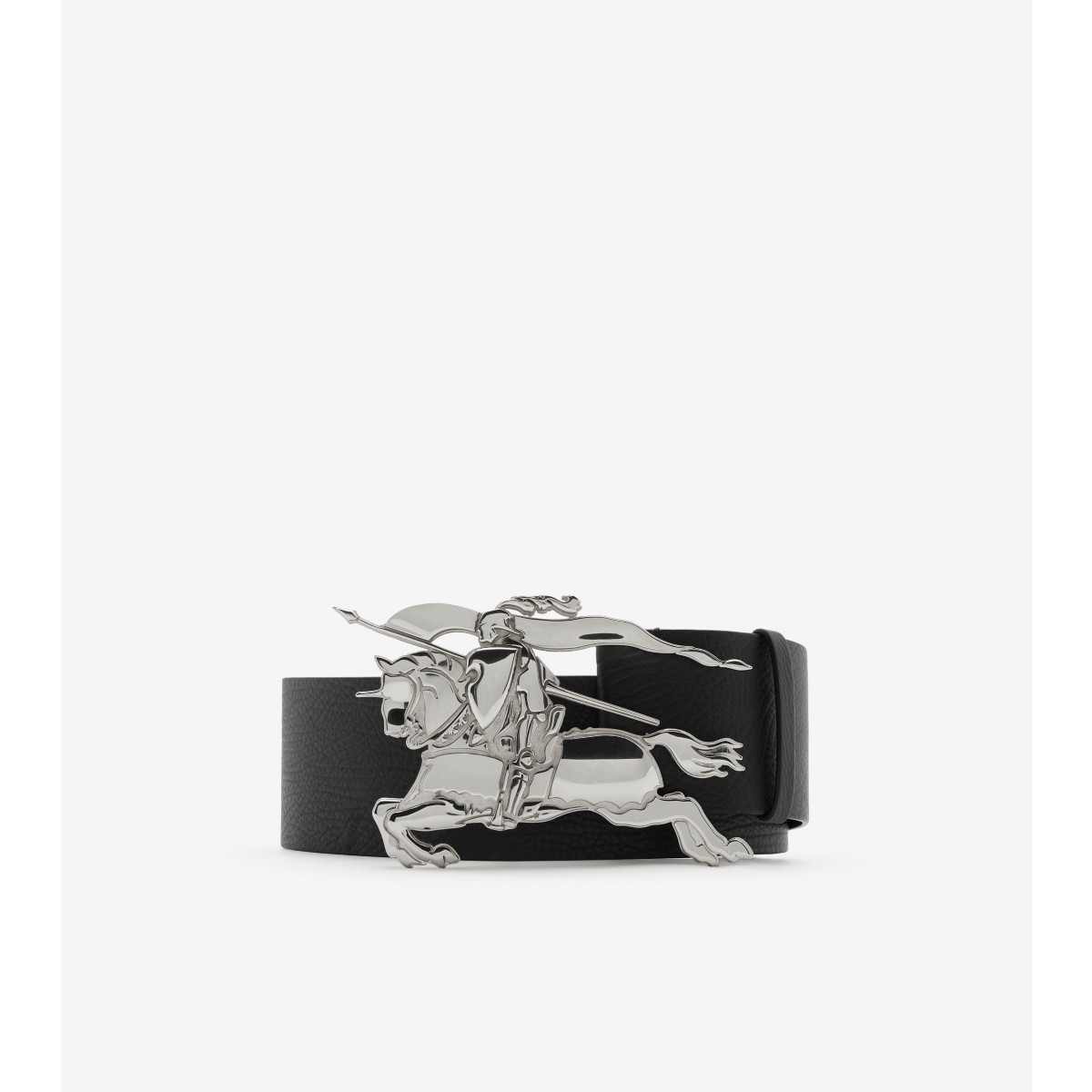 Burberry Wide Leather Knight Belt In Black/palladium