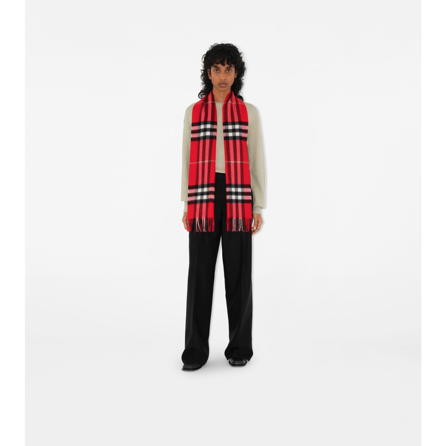 Check Cashmere Scarf in Red Burberry Official