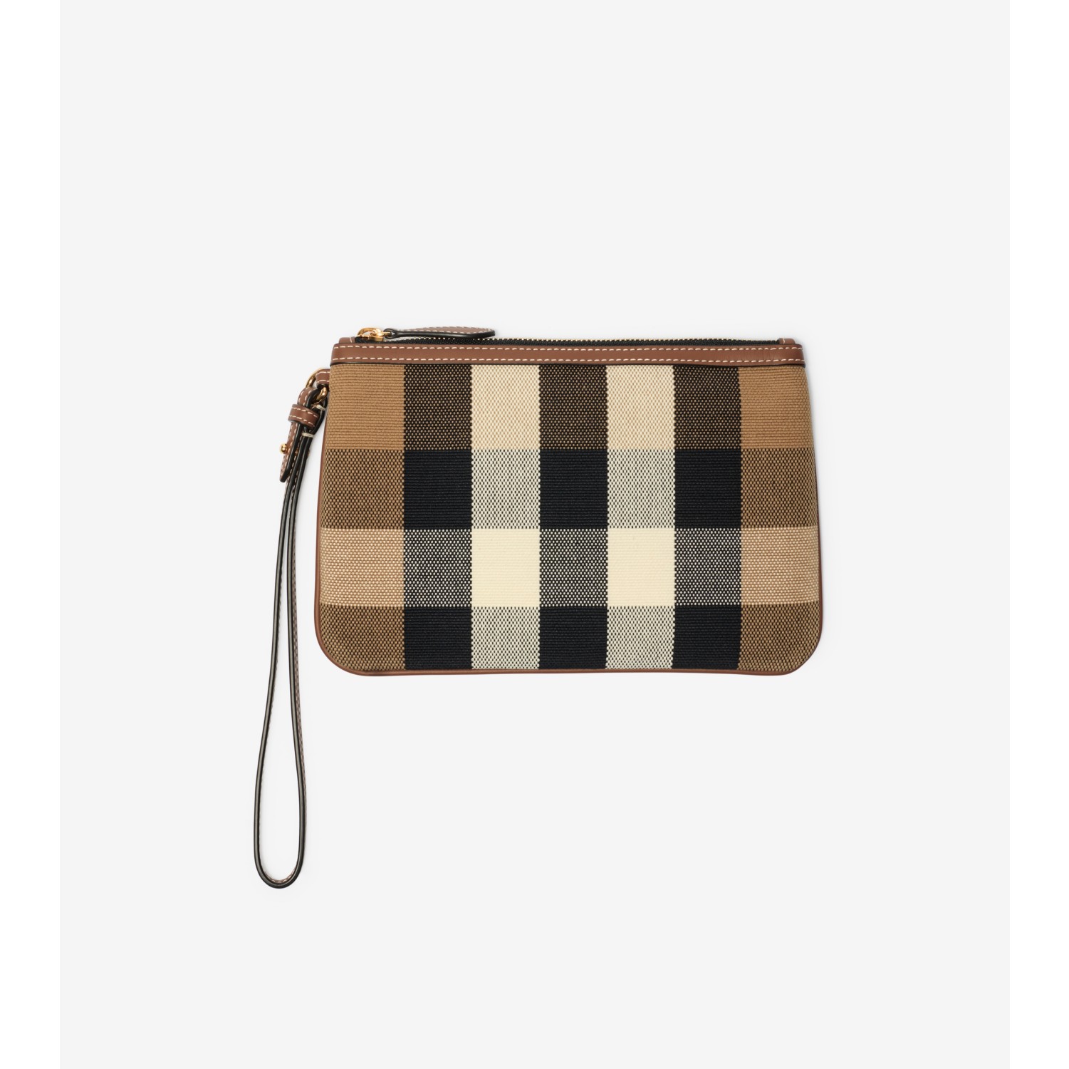 Check Zip Pouch in Taupe brown - Women | Burberry® Official