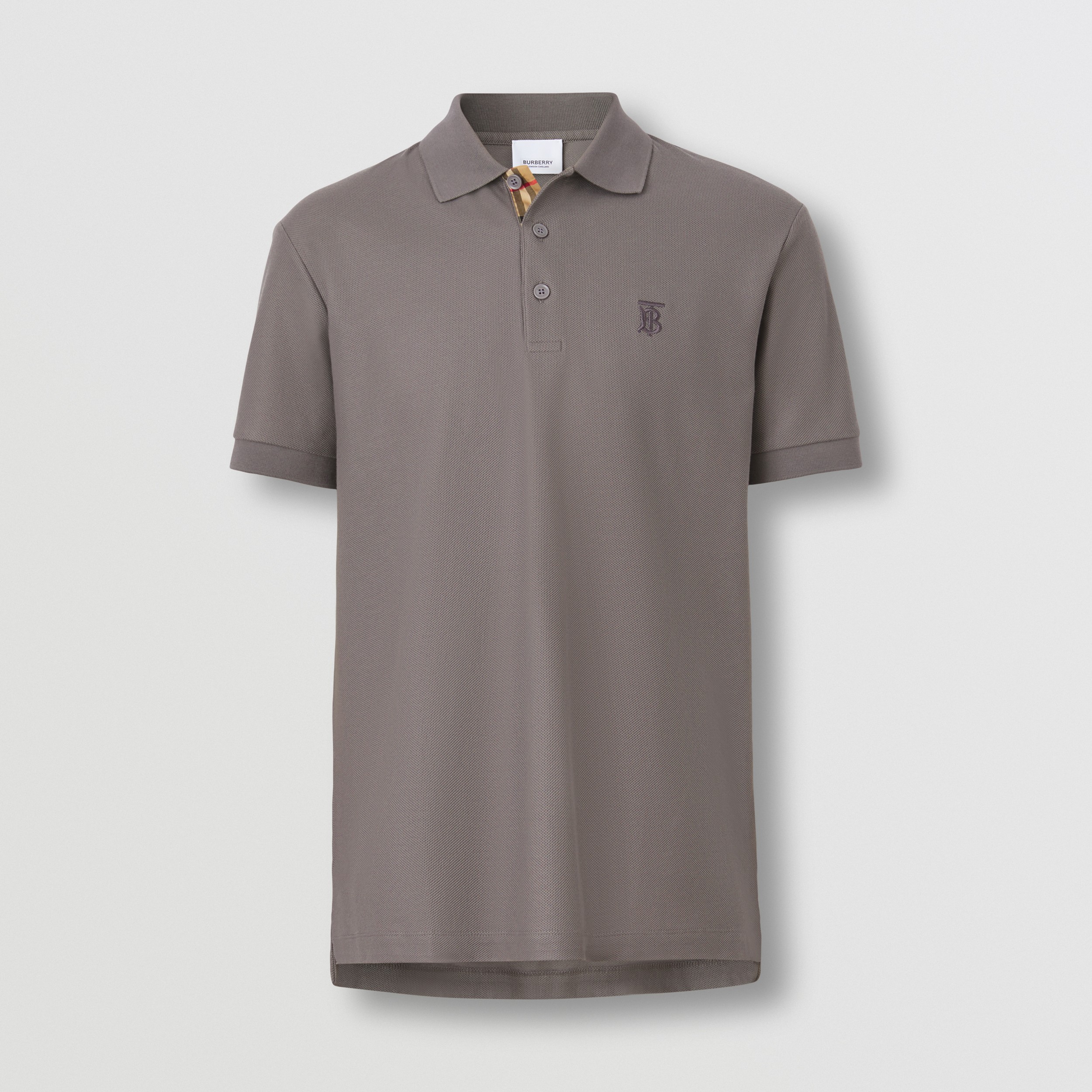 Monogram Motif Cotton Piqué Polo Shirt in Seal Grey - Men | Burberry® Official - 4