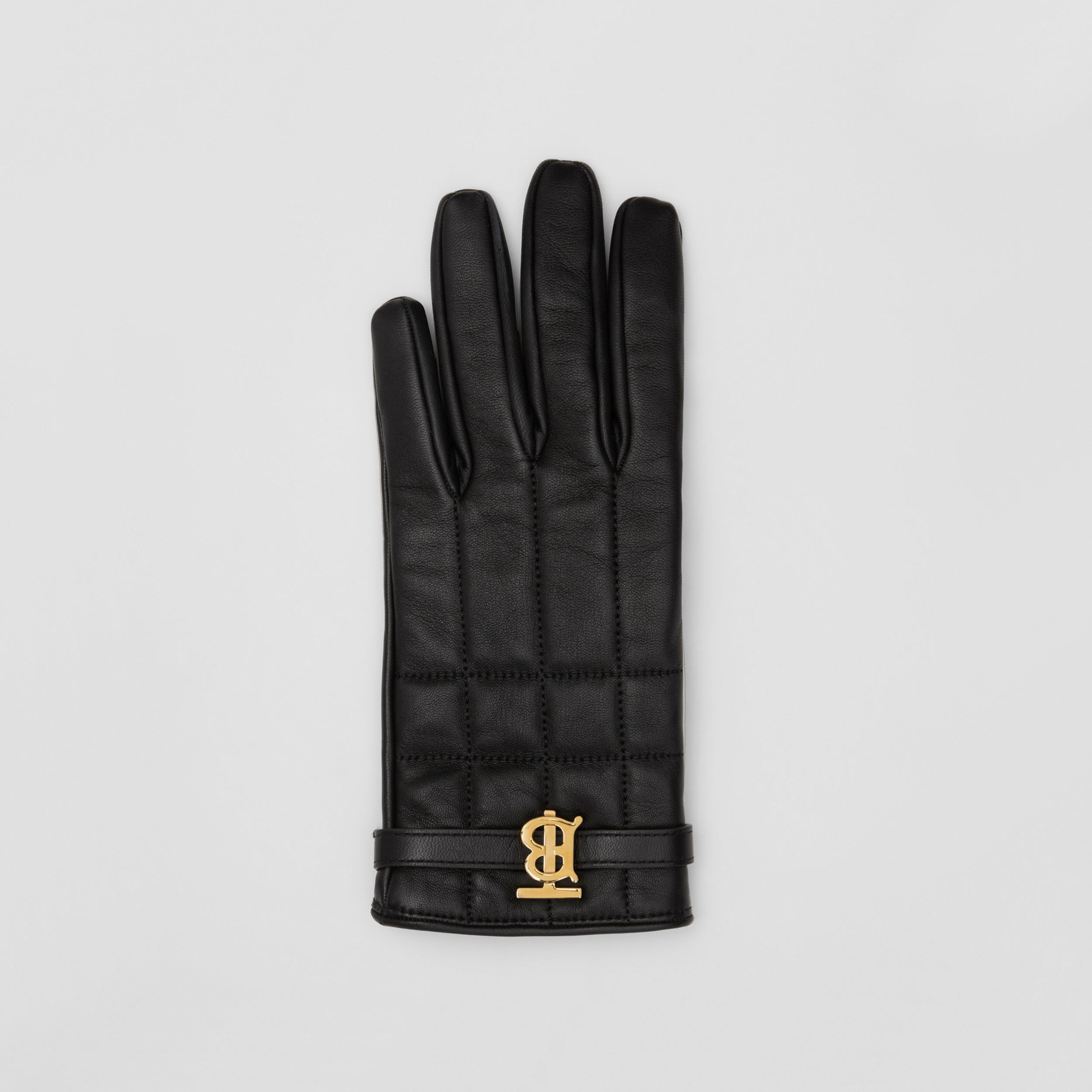 Silk-lined Monogram Motif Quilted Leather Gloves in Black | Burberry® Official - 3