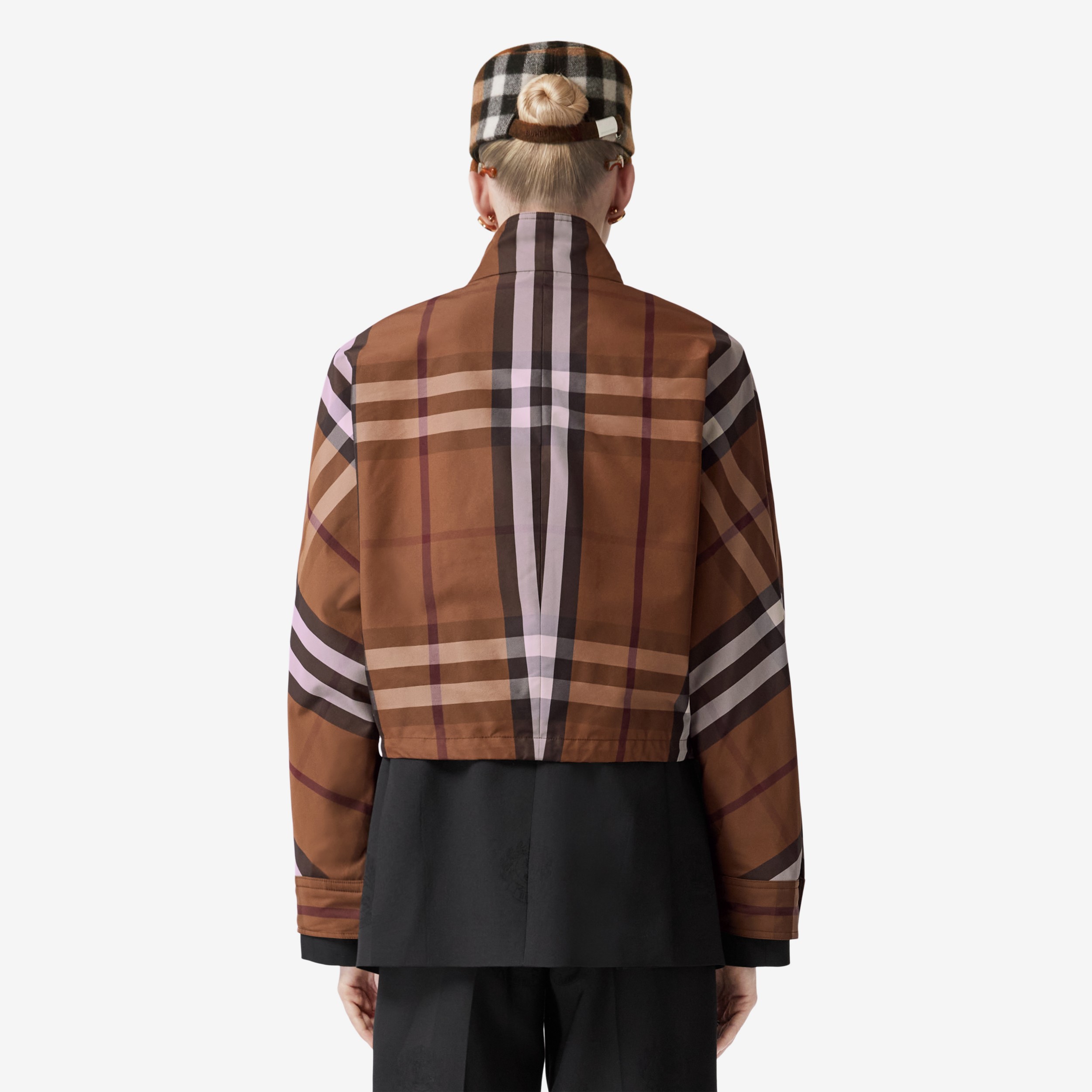 Check Nylon Funnel Neck Jacket in Dark Birch Brown - Women | Burberry® Official - 3