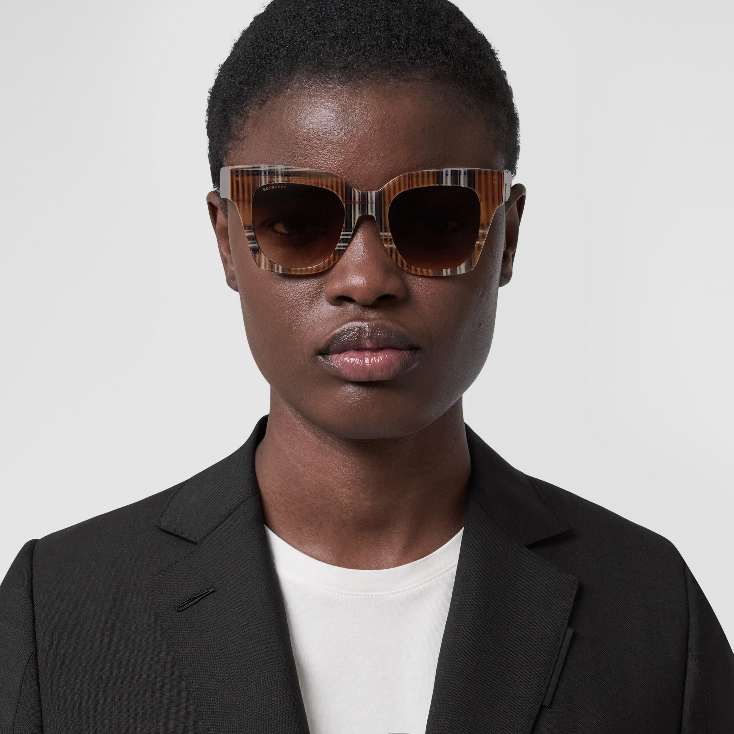 Check Bio-acetate Square Frame Sunglasses in Birch Brown - Women | Burberry® Official - 3