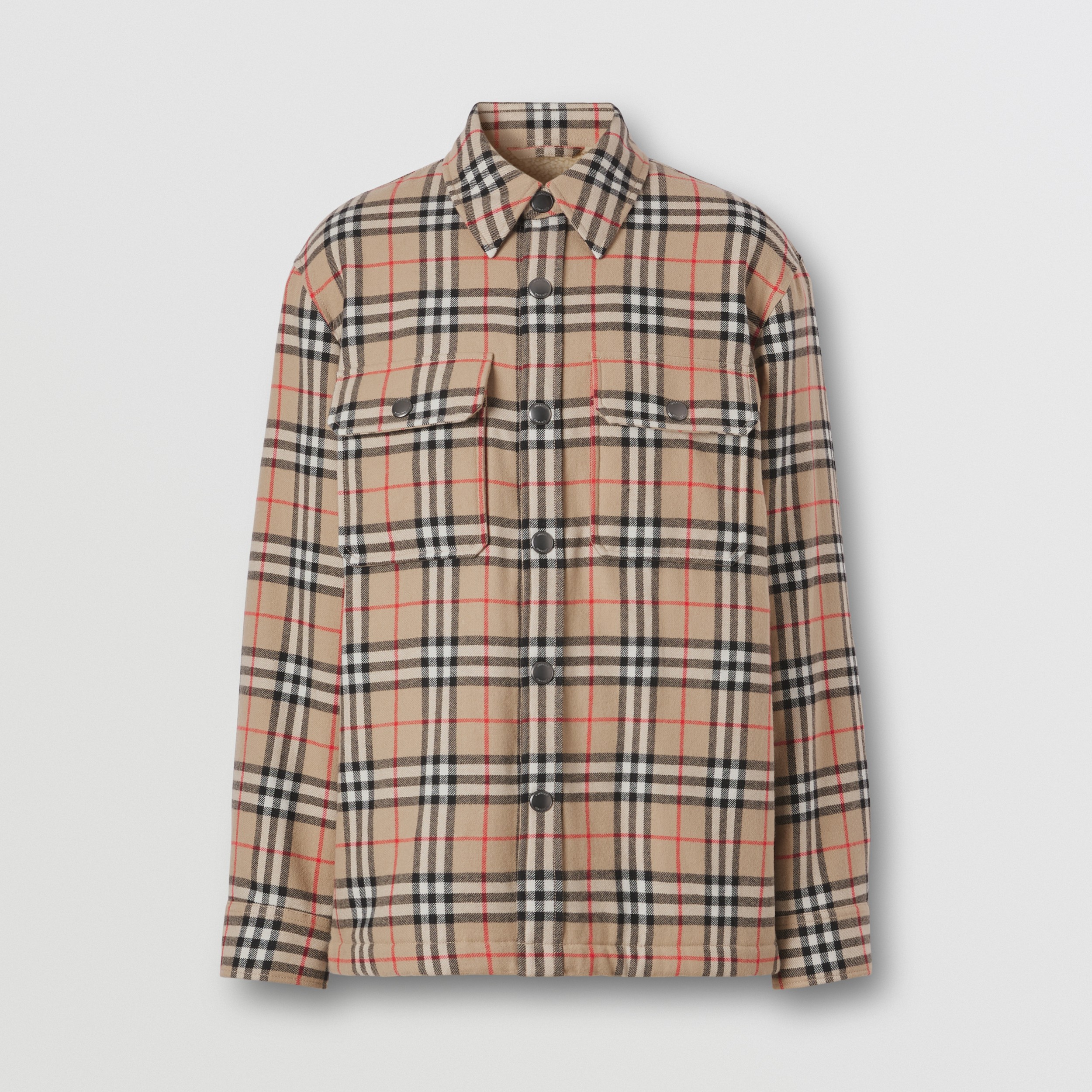 Vintage Check Wool Cotton Overshirt in Archive Beige - Men | Burberry® Official - 4