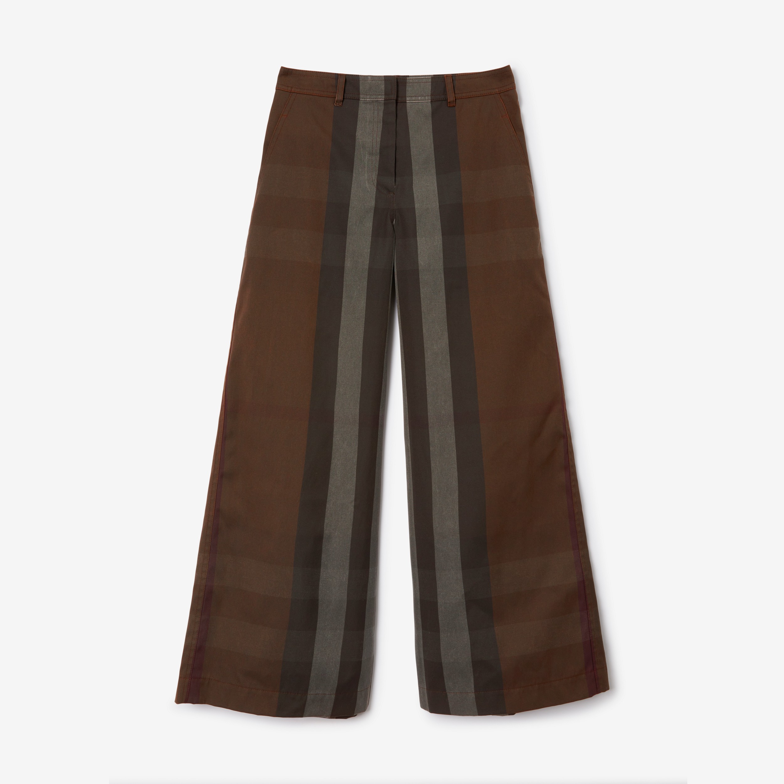 Pantalones anchos en mezcla de algodón a cuadros (Marrón Abedul Oscuro) - Mujer | Burberry® oficial - 1