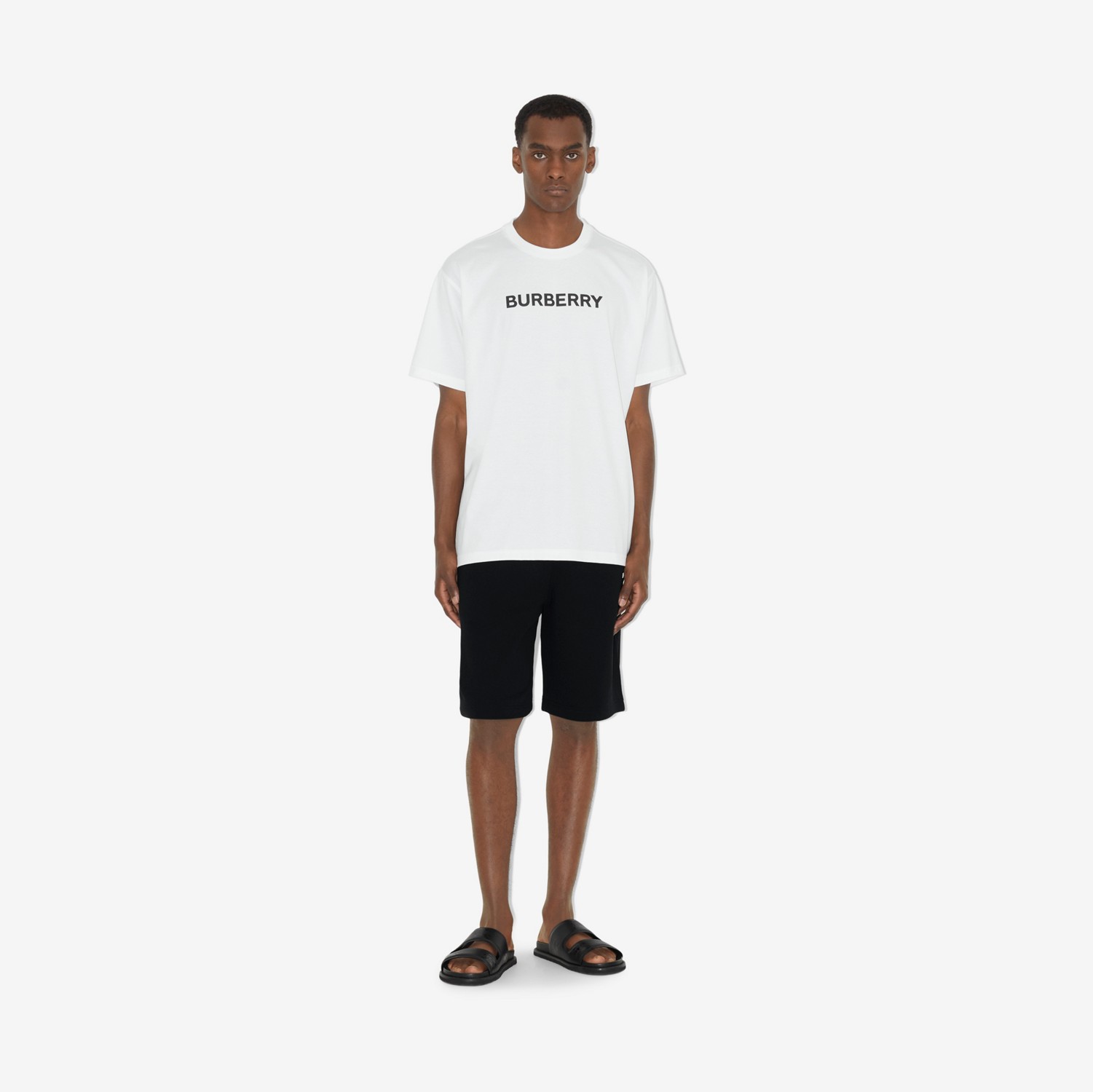 Logo Print Cotton Shorts in Black - Men | Burberry® Official