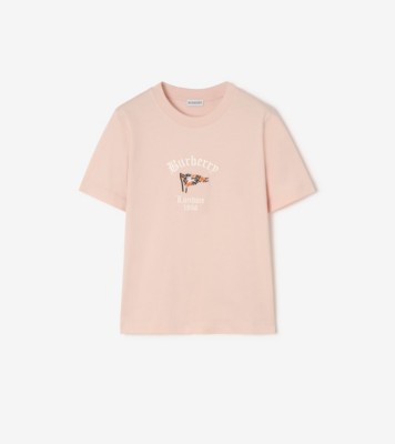 Check Flag Cotton T-shirt in Compact pink - Women | Burberry® Official