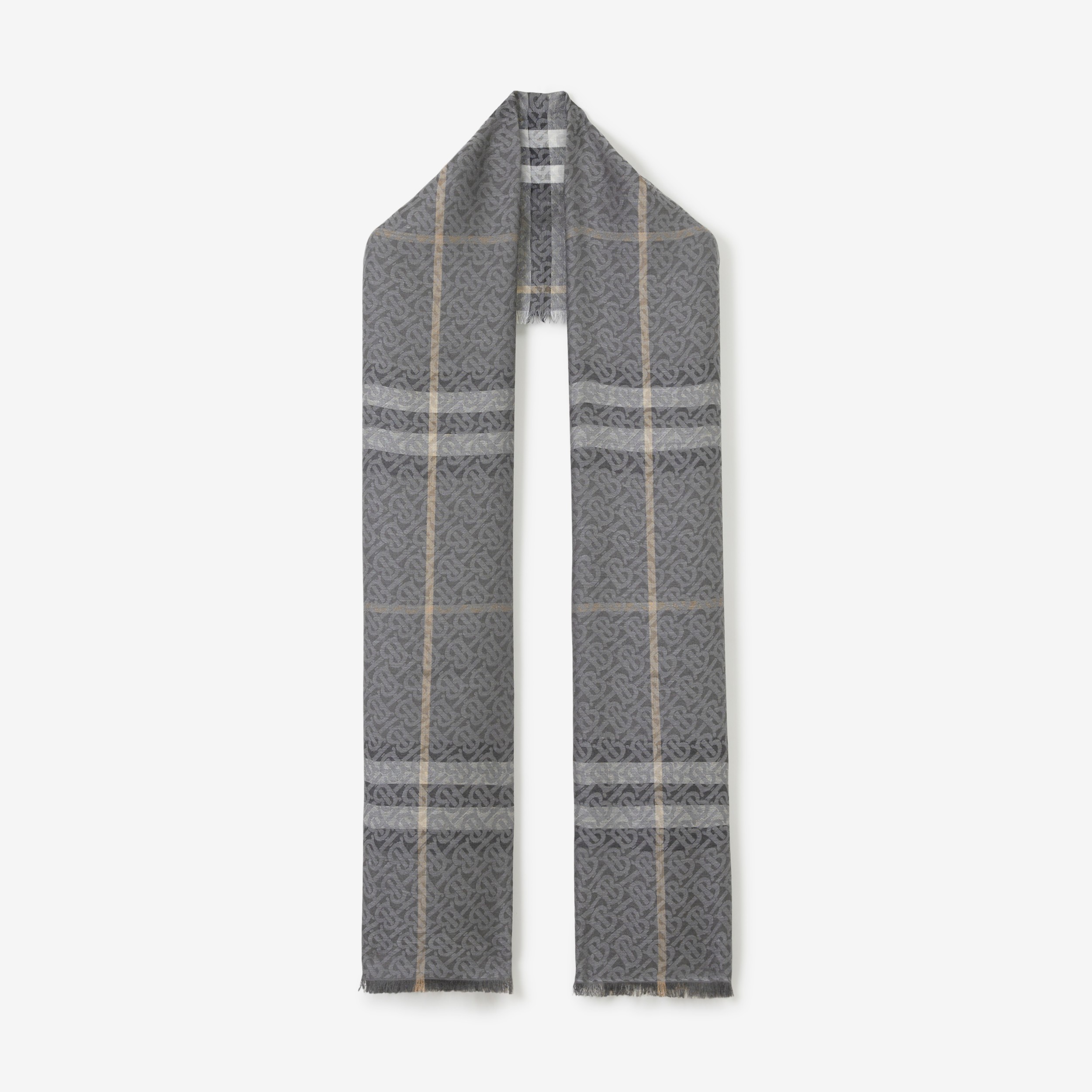ライトウェイト モノグラム＆チェック ウールシルク スカーフ (チャコール) | Burberry®公式サイト - 1
