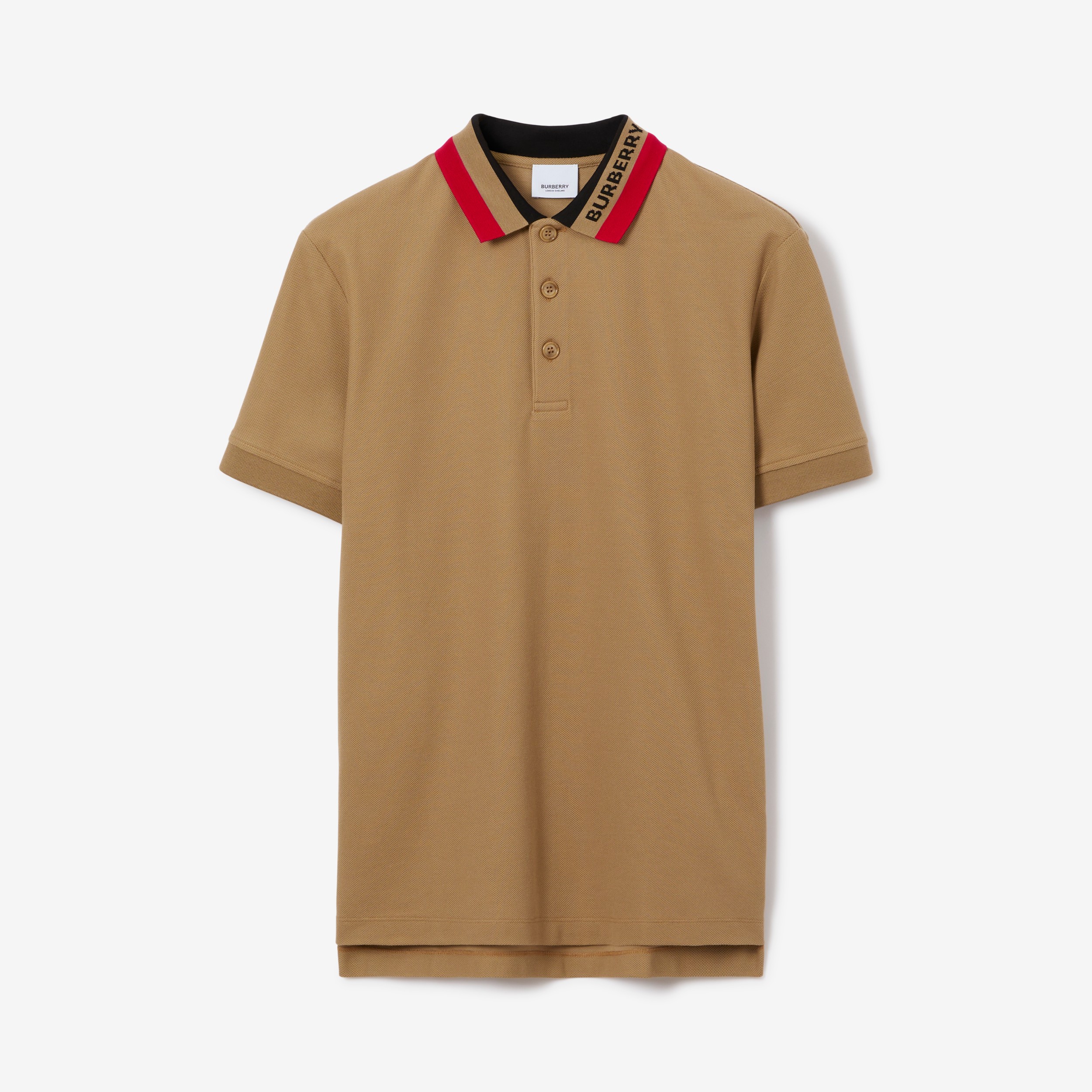 Logo Detail Cotton Piqué Polo Shirt in Camel - Men | Burberry® Official