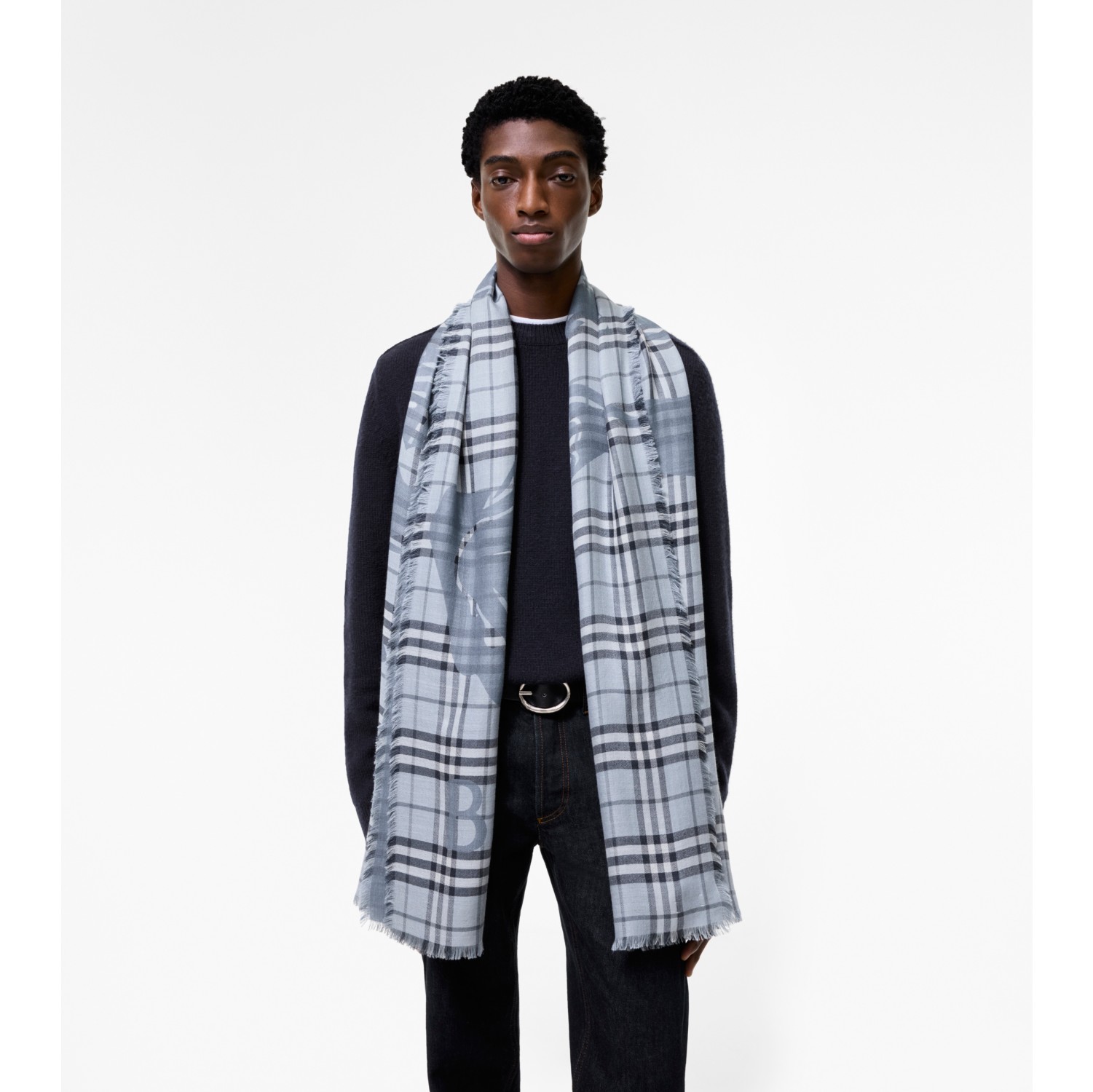 Wide Knight Check Wool Silk Scarf in Bank blue | Burberry® Official