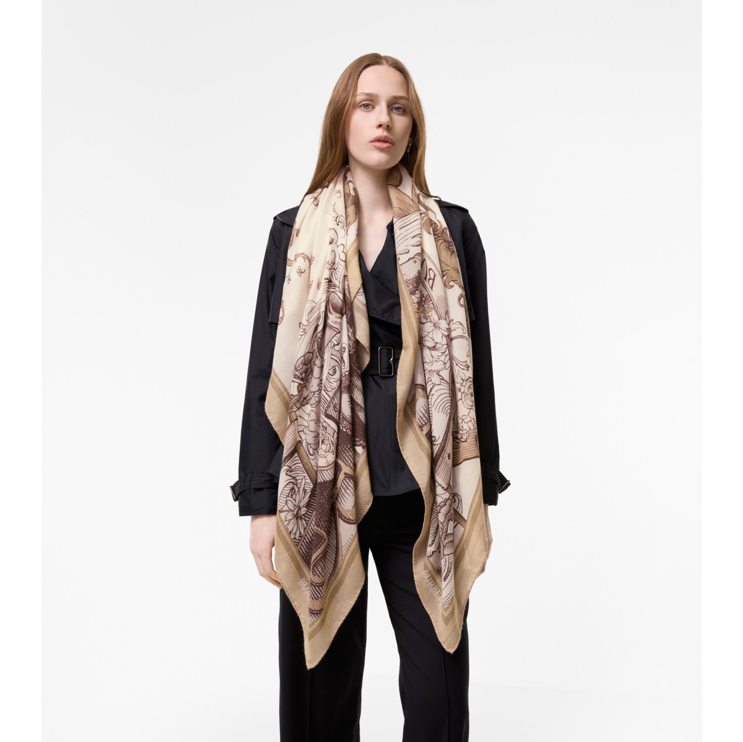 Etched Knight Cashmere Silk Scarf in Taupe beige | Burberry® Official