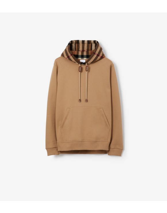Check Trim Cotton Blend Hoodie