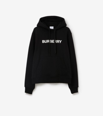 Logo Cotton Hoodie in Black Women Burberry Official