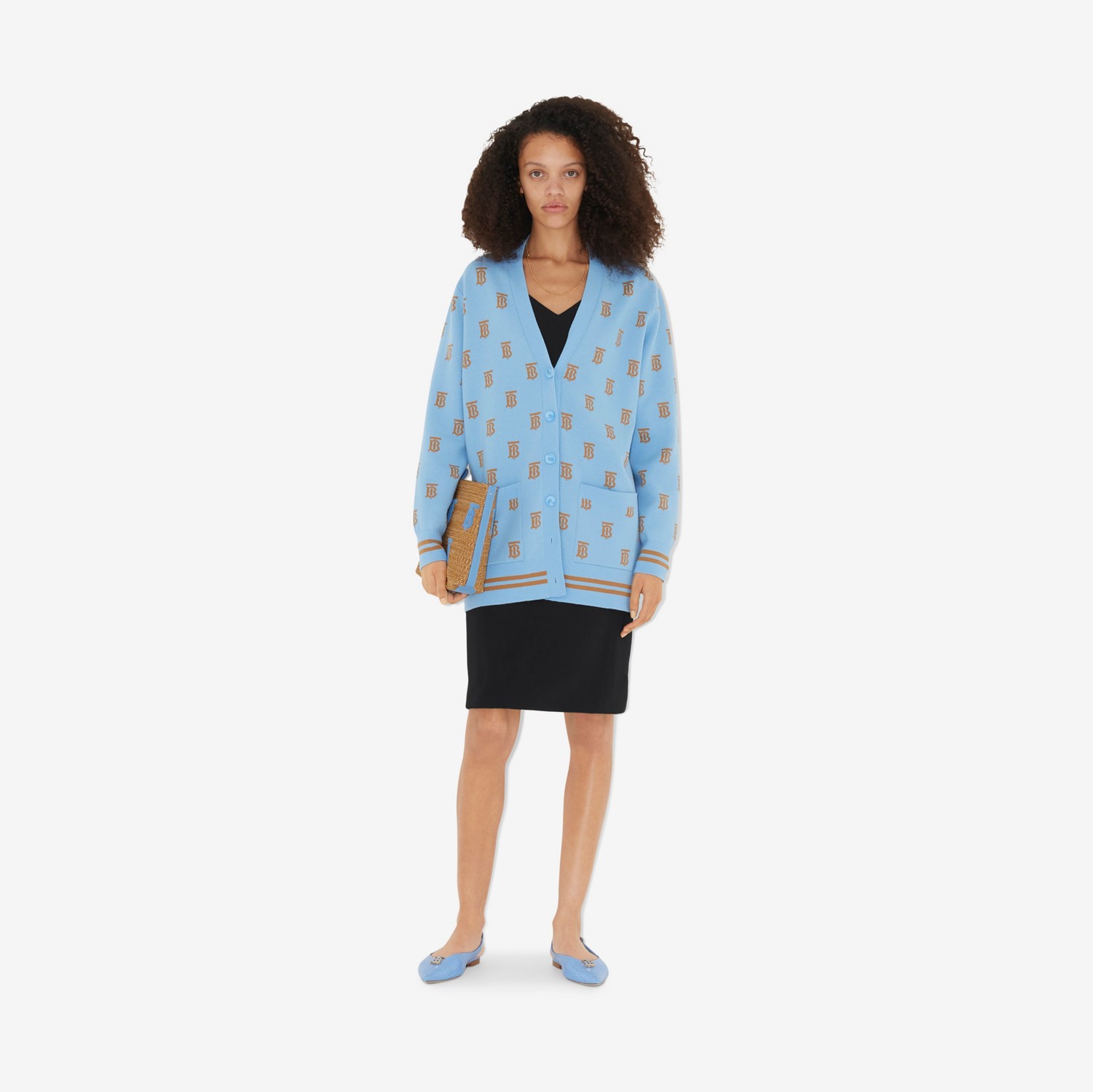 Cárdigan oversize en mezcla de lana y seda con monogramas (Azul Dedalera) - Mujer | Burberry® oficial