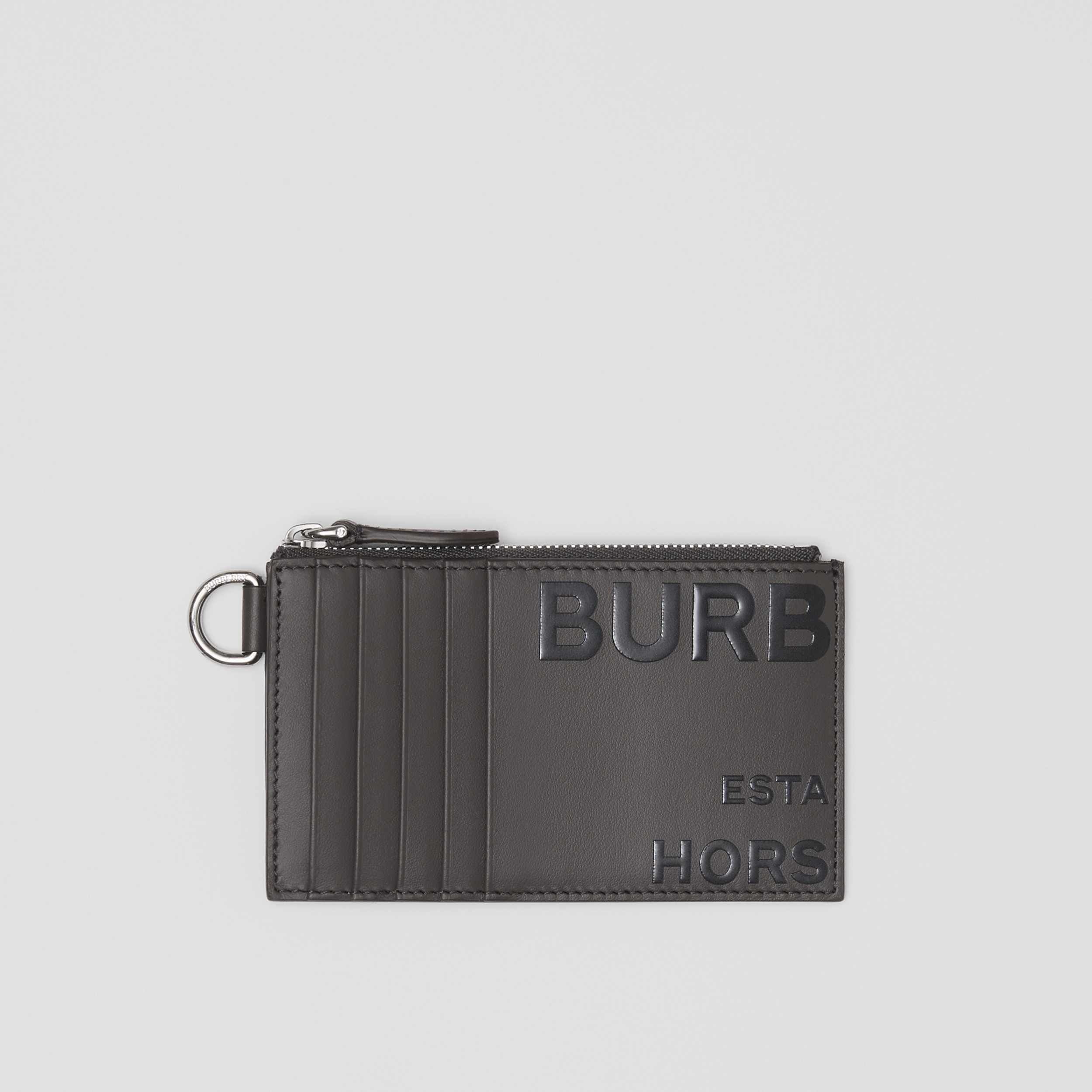 Horseferry Print Leather Card Case Lanyard in Sepia Grey - Men | Burberry® Official - 1