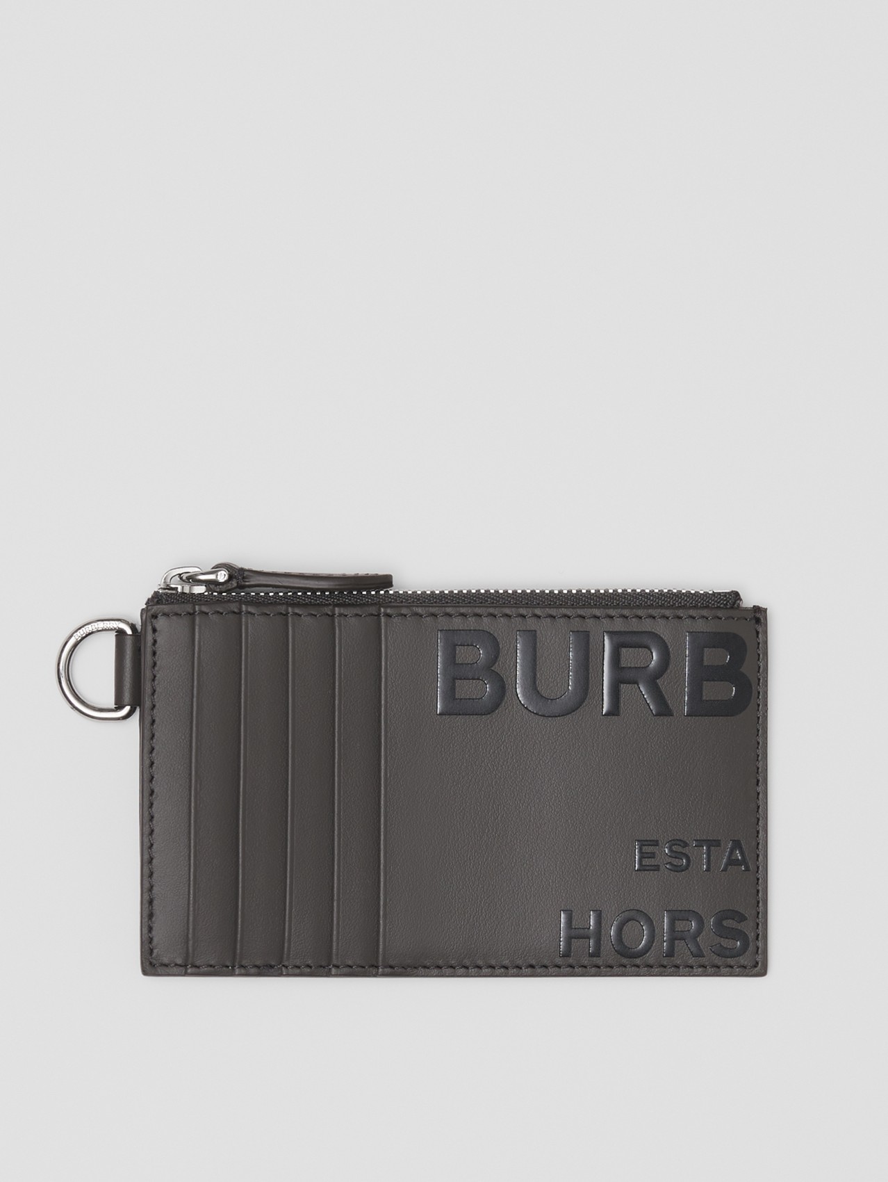 Horseferry Print Leather Card Case Lanyard in Sepia Grey