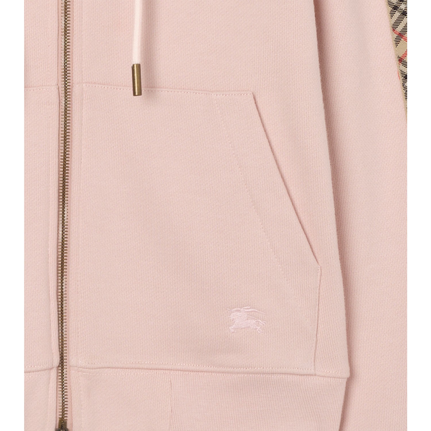 Check Trim Cotton Zip Hoodie