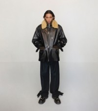 Leather and shearling car coat in black 