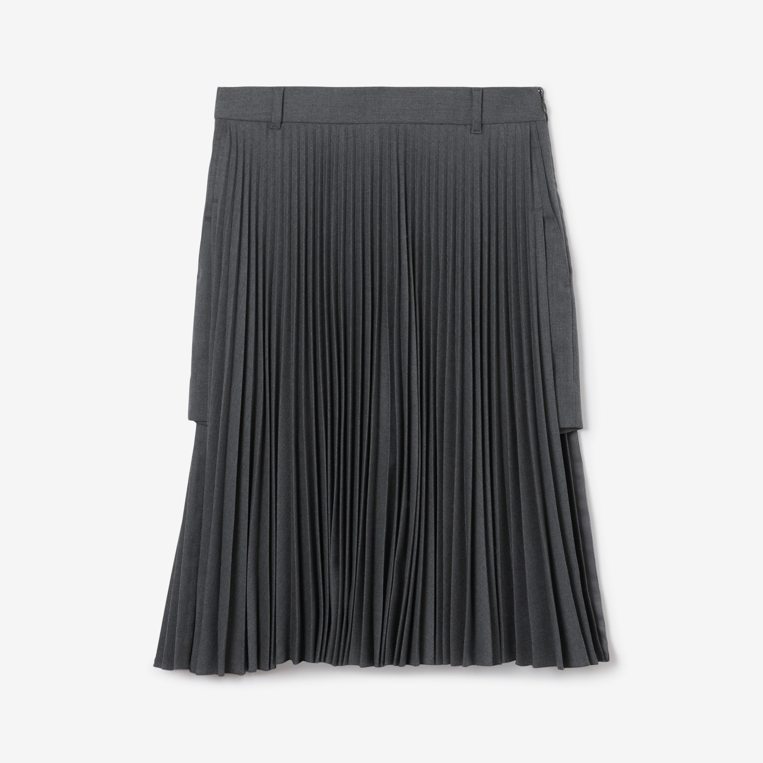 Pleated Panel Wool Blend Shorts in Dark Grey Melange - Women | Burberry® Official - 1