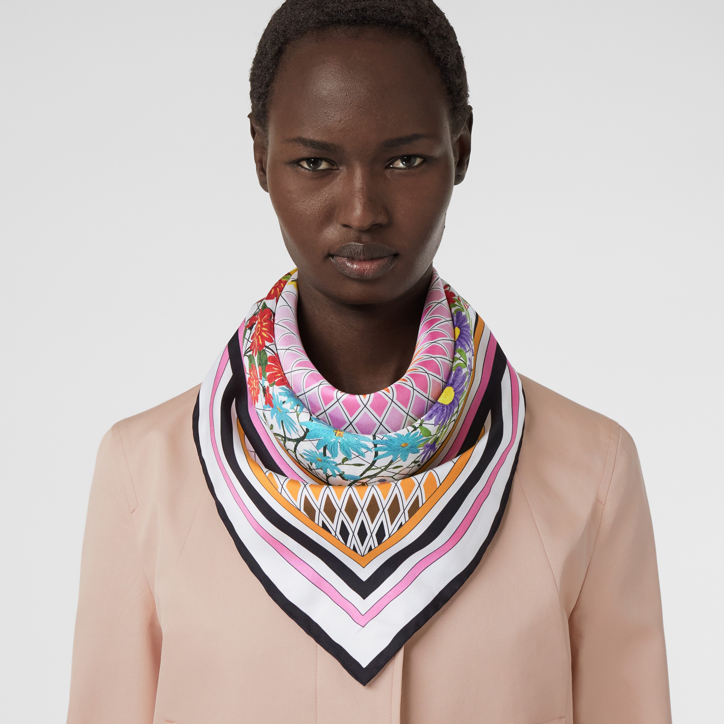 Floral Print Silk Square Scarf in Multicolour - Women | Burberry® Official - 3