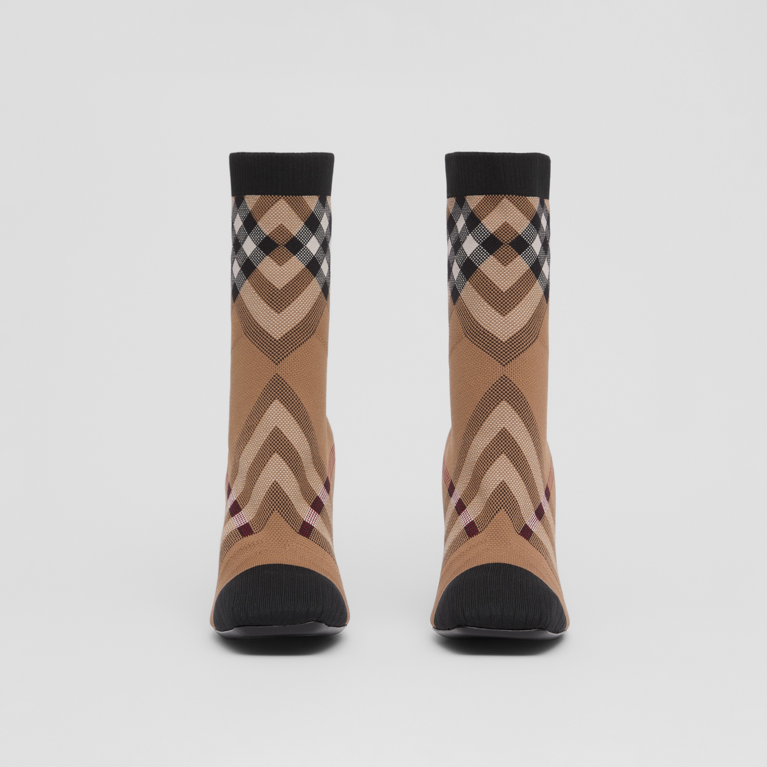 Knitted Check Sock Boots in Birch Brown - Women | Burberry® Official - 4