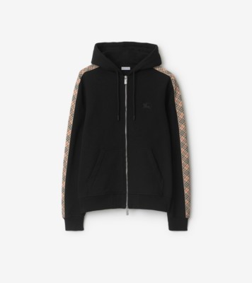 トップス Check hood cotton blend hoodie Check Hood Cotton Blend Hoodie in Black/birch brown - Men