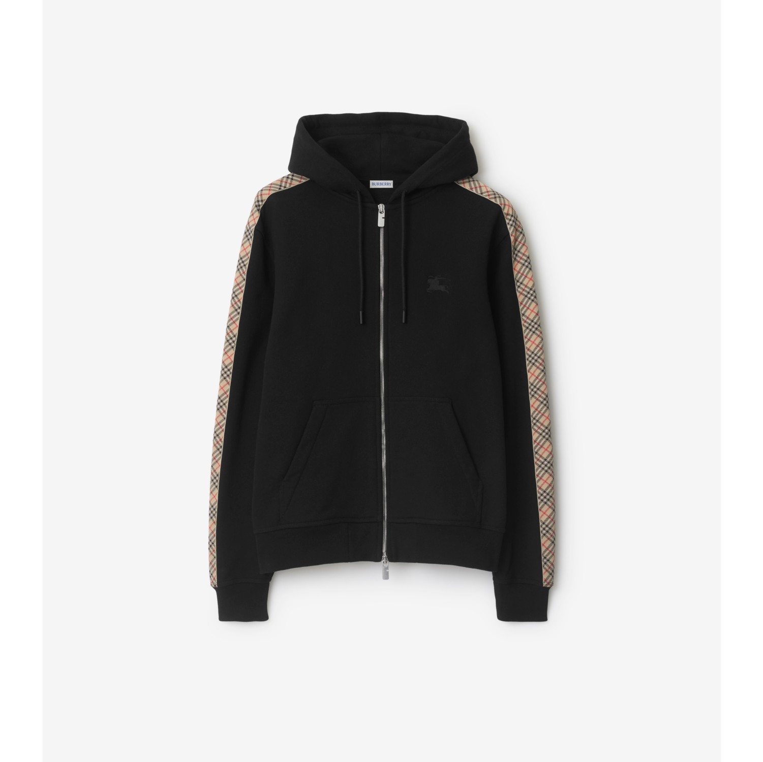 Check Trim Cotton Zip Hoodie