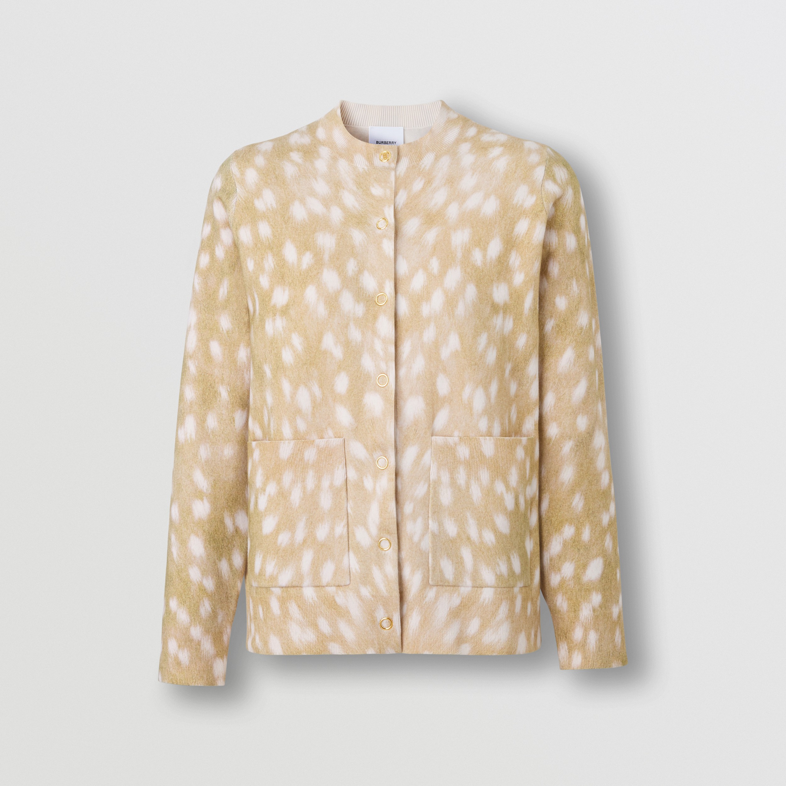 Deer Print Cotton Cashmere Blend Cardigan in Honey - Women | Burberry® Official - 4