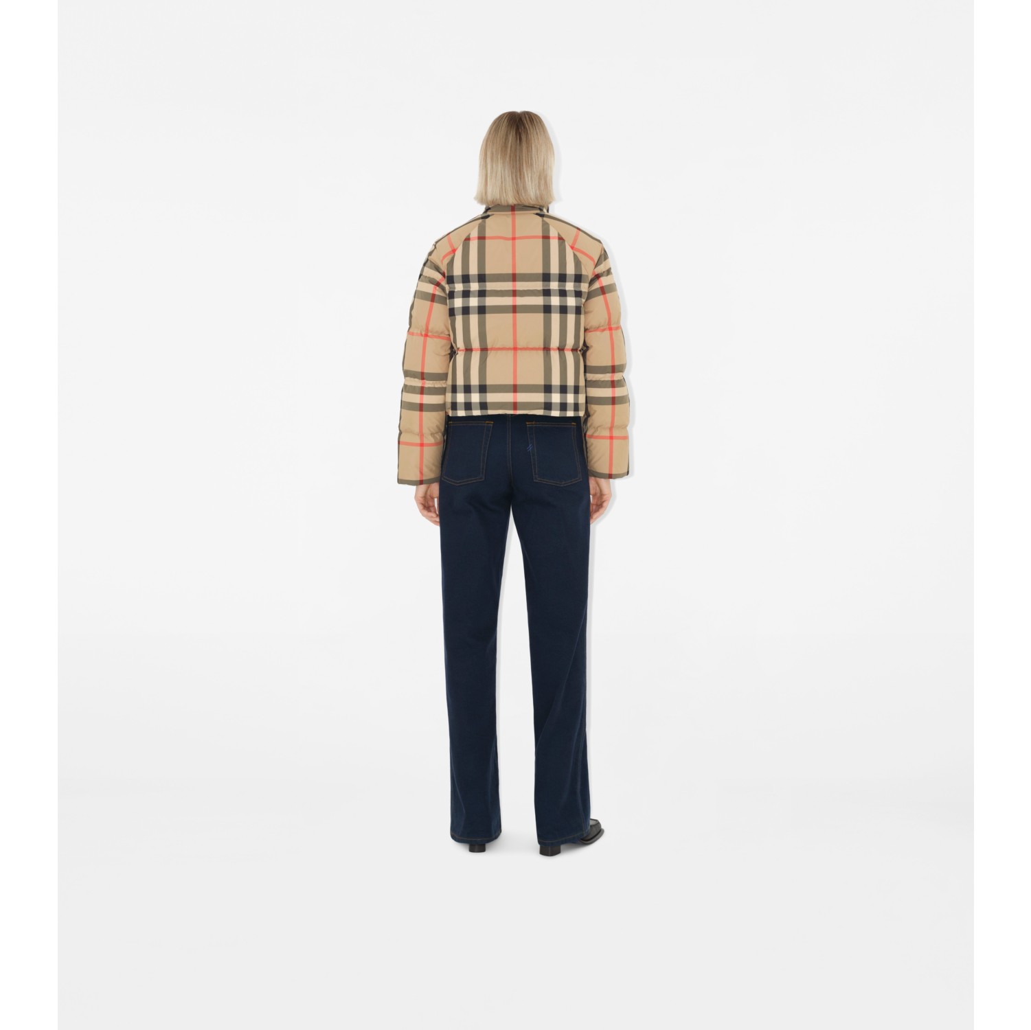 Cropped Check Puffer Jacket