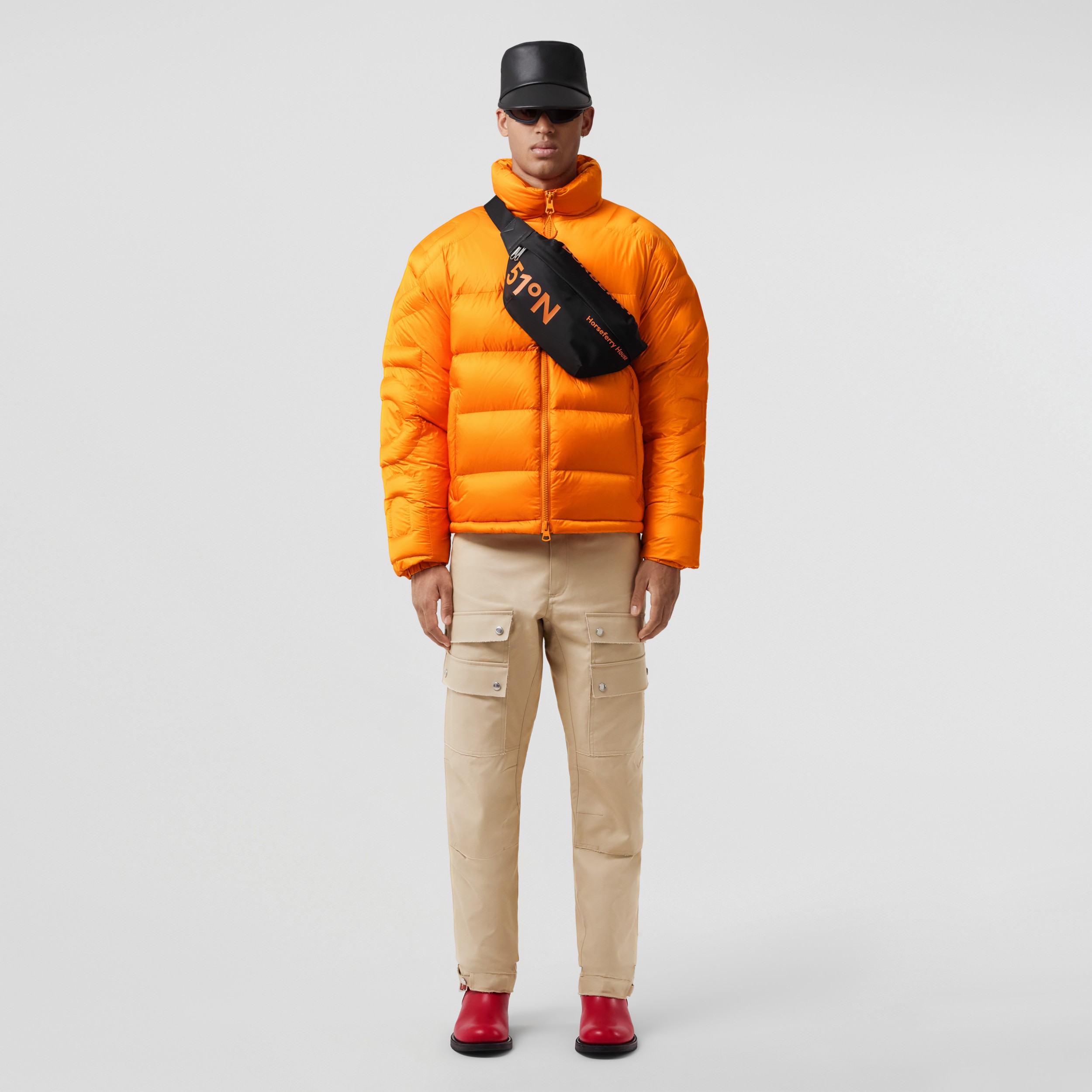Logo Quilted Nylon Puffer Jacket in Bright Orange - Men | Burberry® Official