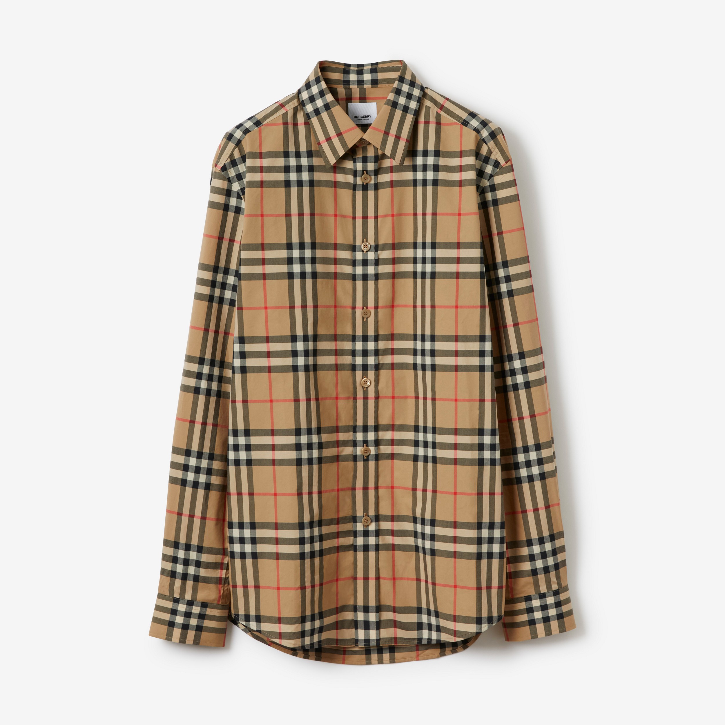 Camisa de popeline de algodão com estampa xadrez (Bege Clássico) | Burberry® oficial - 1