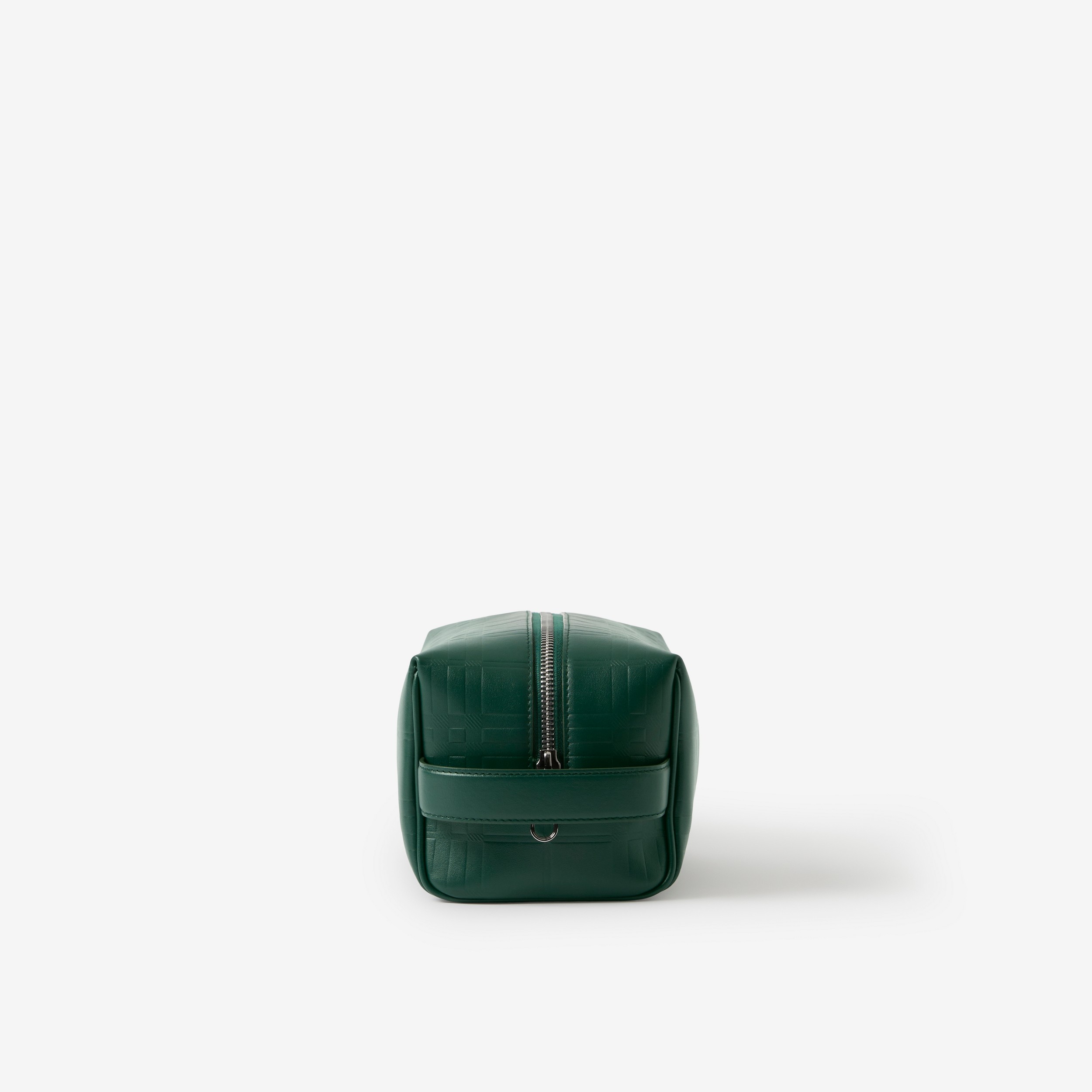 Embossed Check Leather Travel Pouch in Dark Viridian Green - Men | Burberry® Official - 2