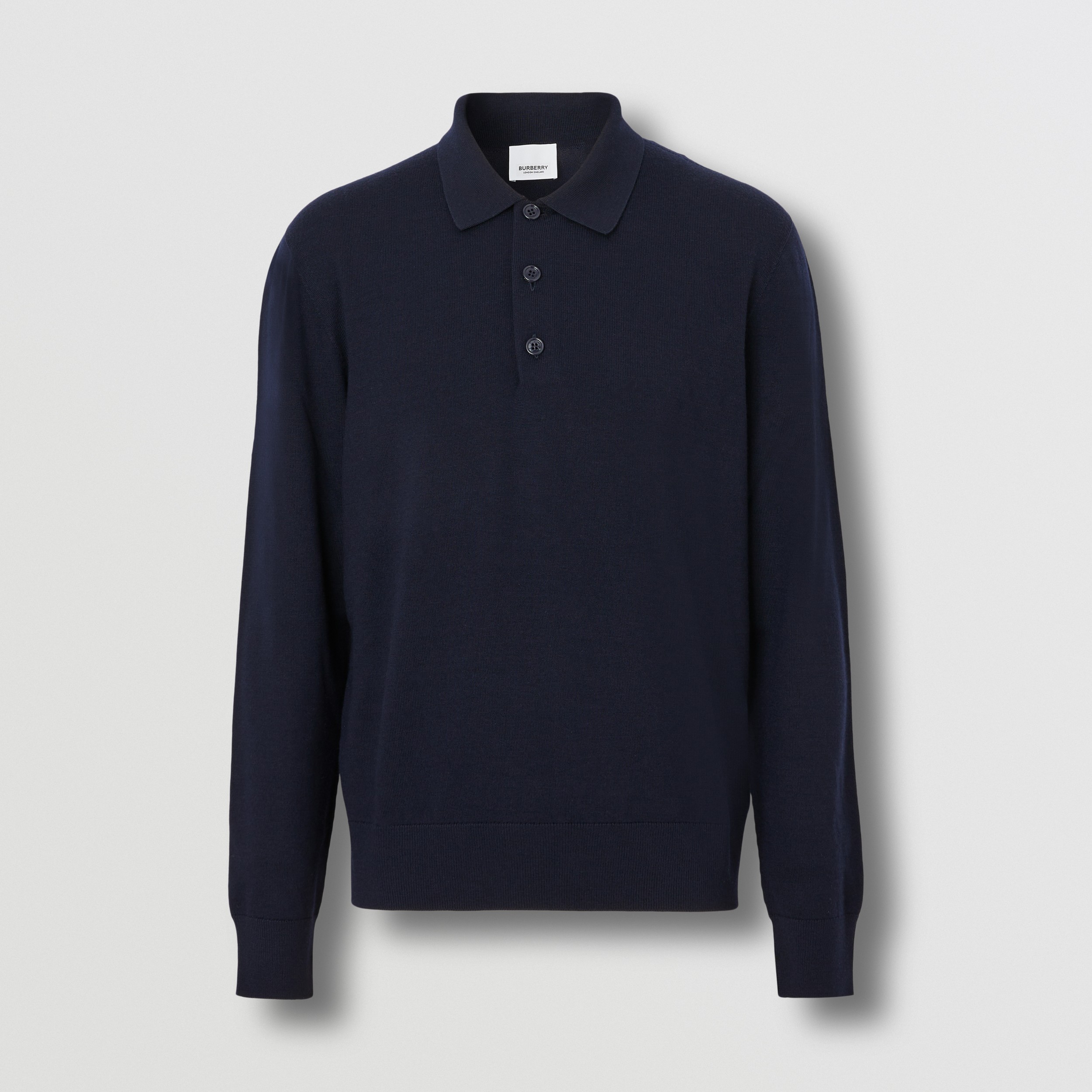 Long-sleeve Monogram Motif Wool Blend Polo Shirt in Dark Charcoal Blue - Men | Burberry® Official - 4