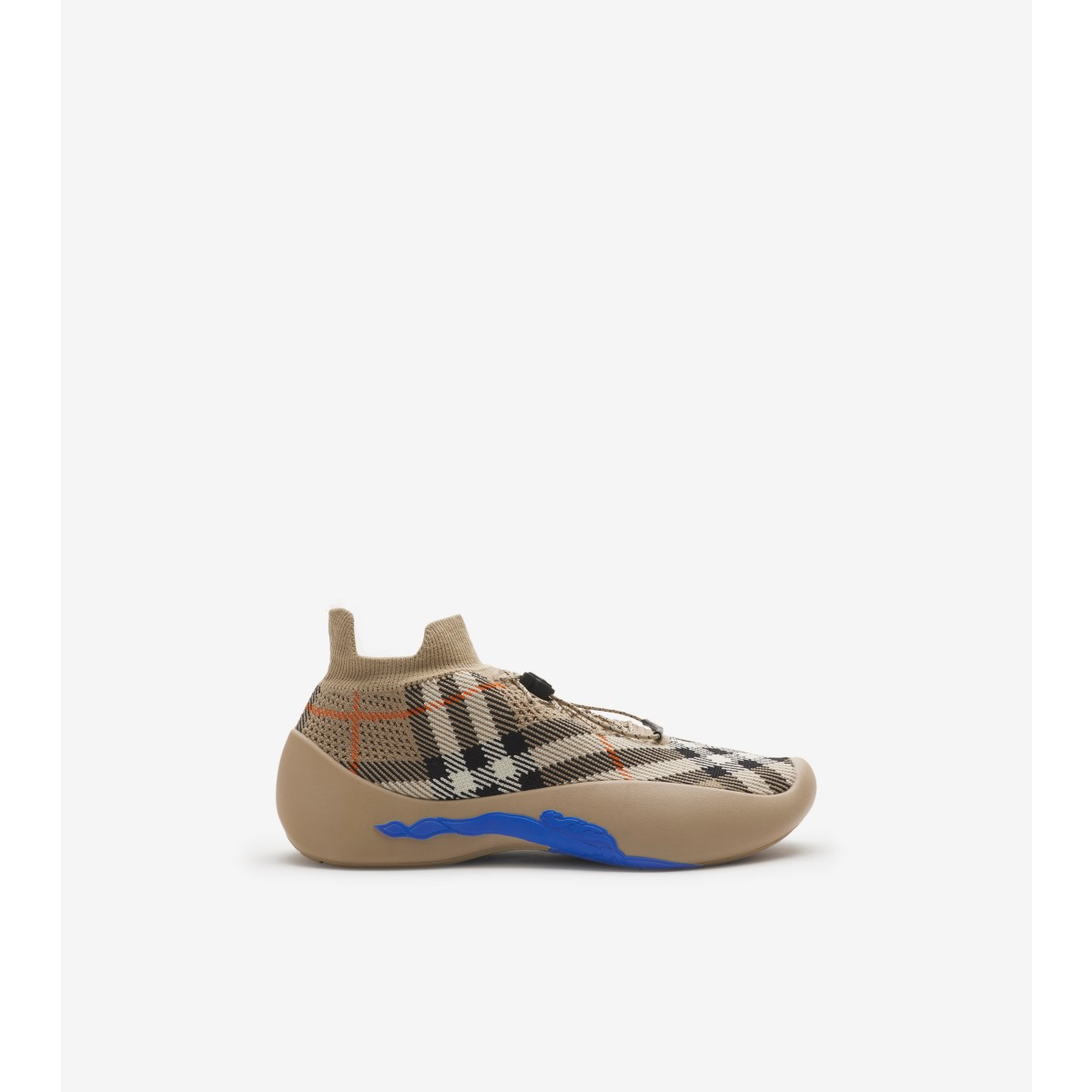 Shop Burberry Check Knit Neptune Sneakers In Sand