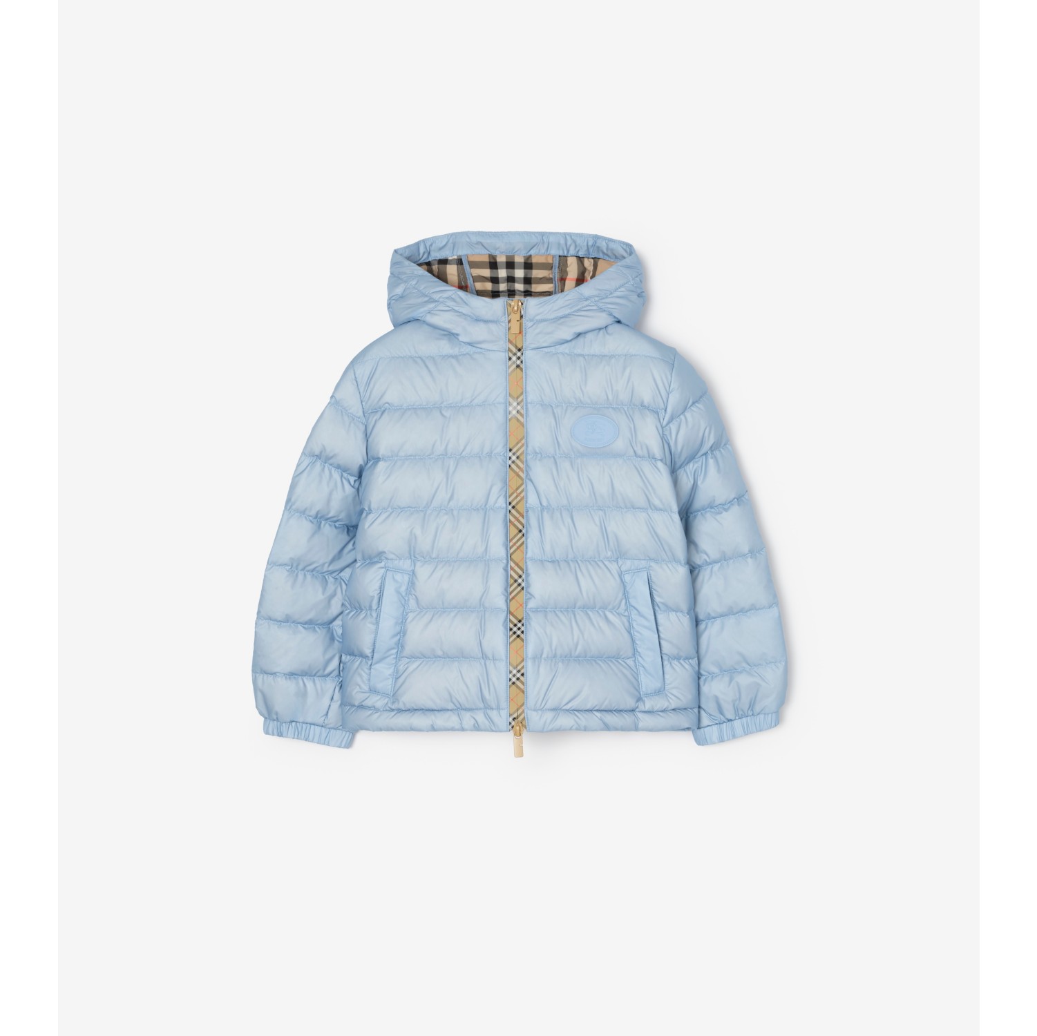 Checker-tape Nylon Hooded Puffer Jacket