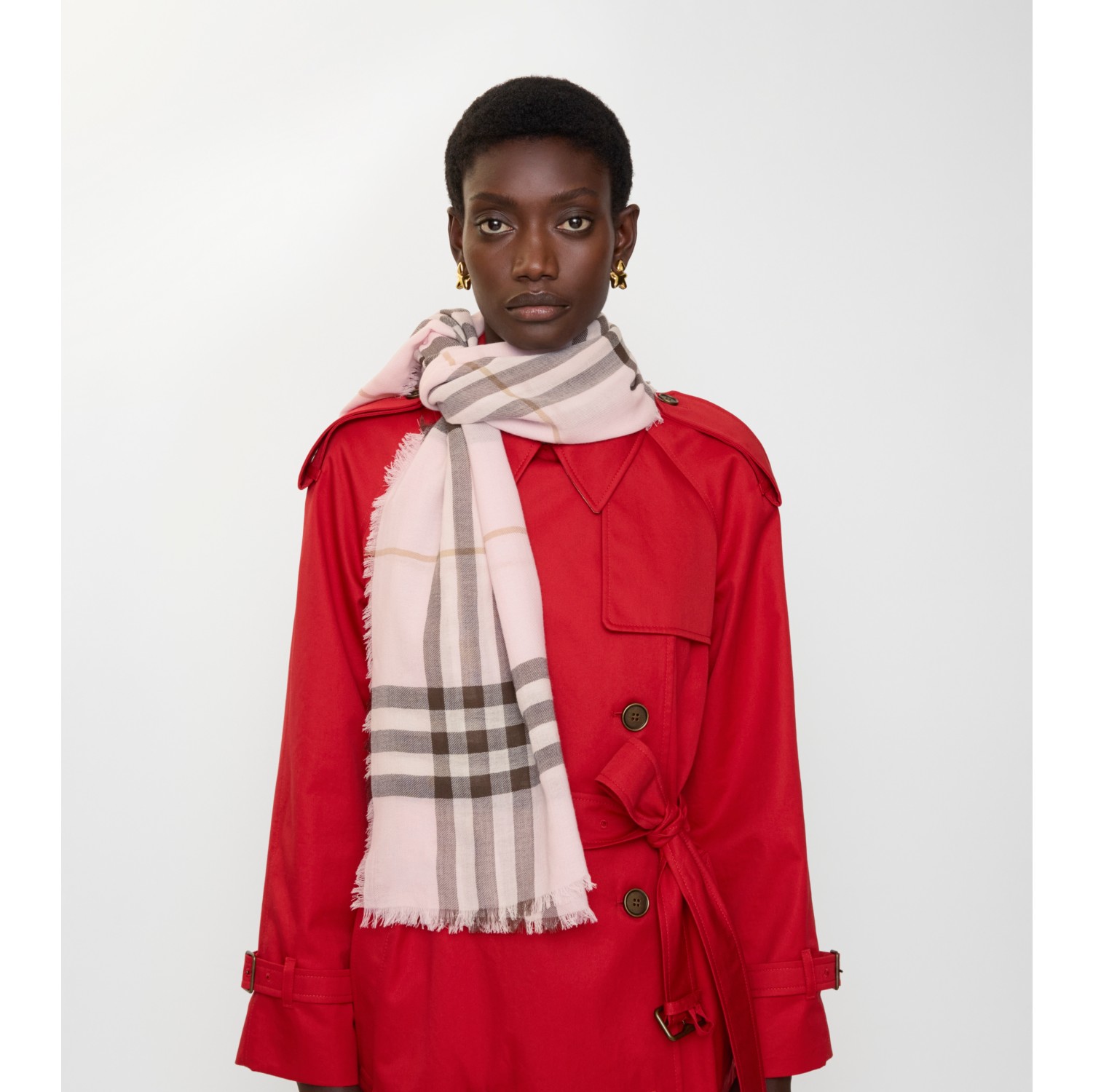 Wide Check Wool Scarf