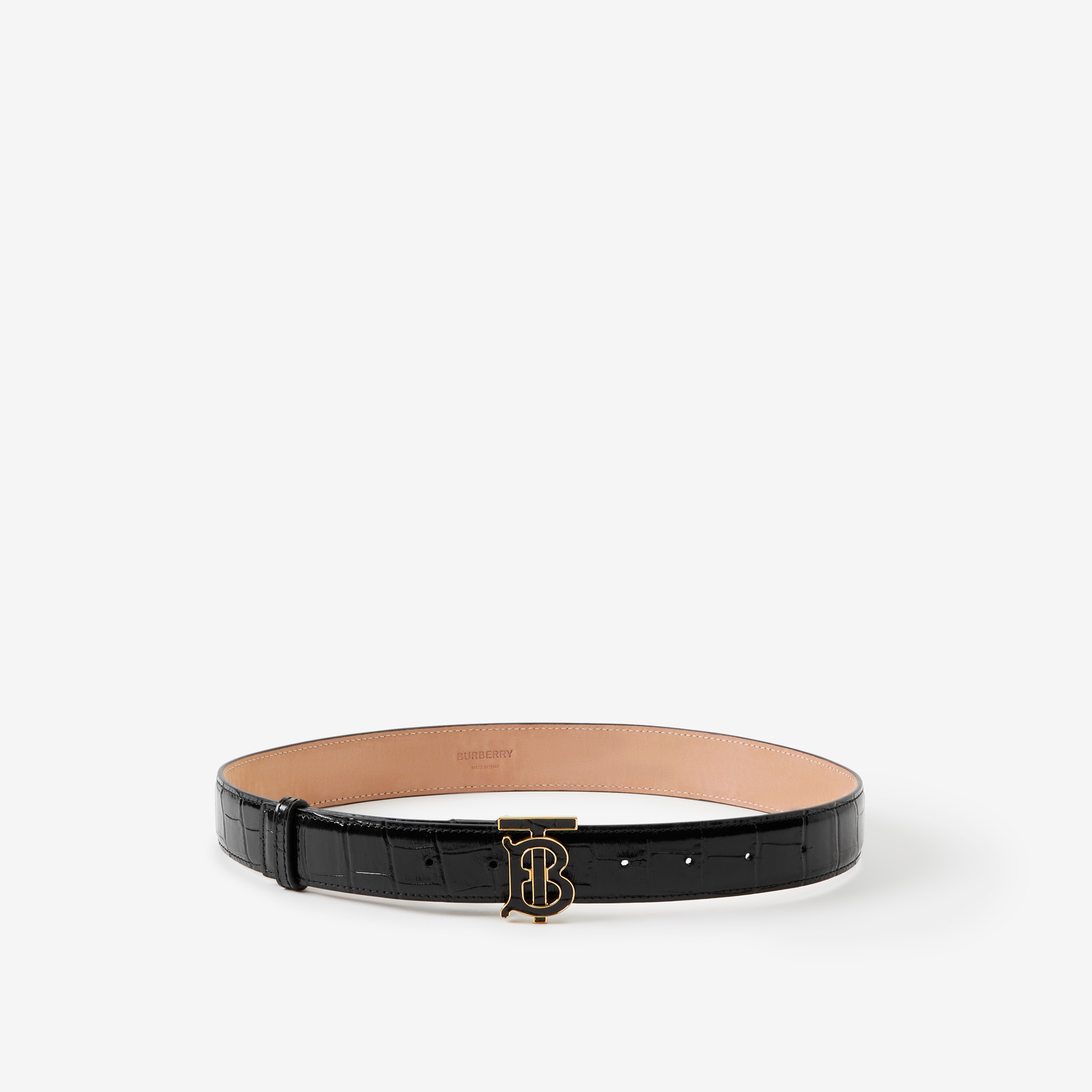 Embossed Leather TB Belt in Black - Women | Burberry® Official