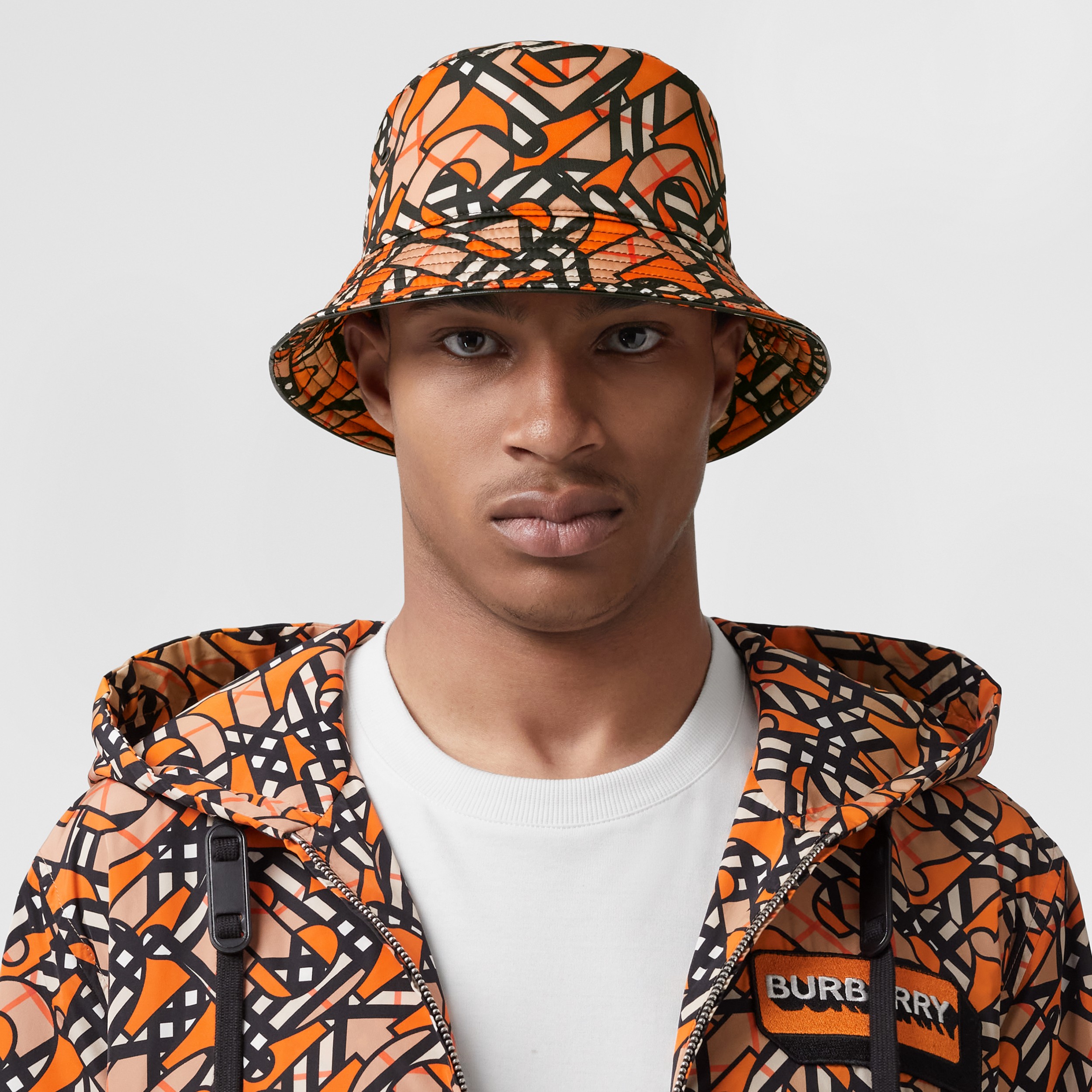 Monogram Print Nylon Bucket Hat in Orange Burberry® Official