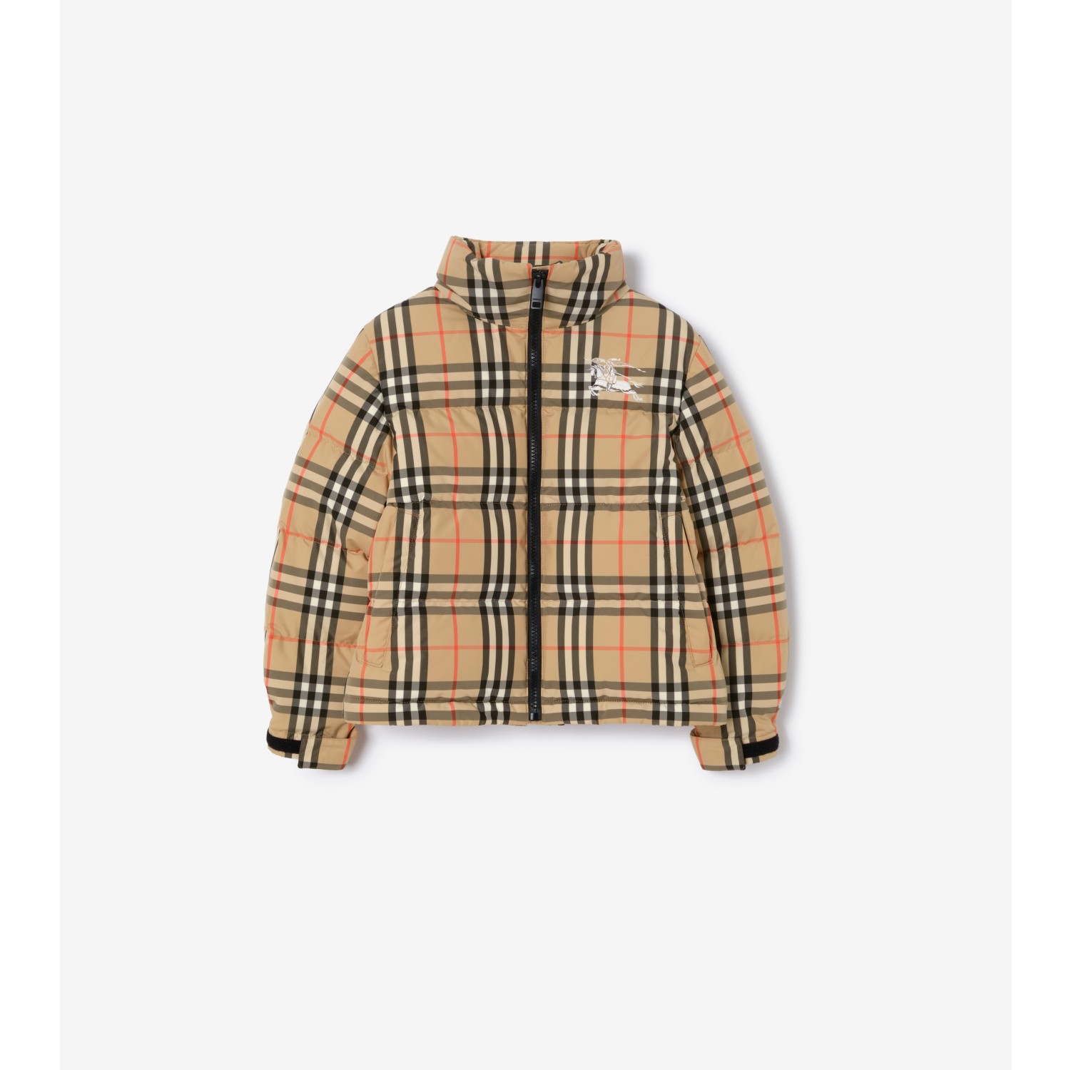チェック フーデッド ダウンジャケット (サンドベージュ) | Burberry