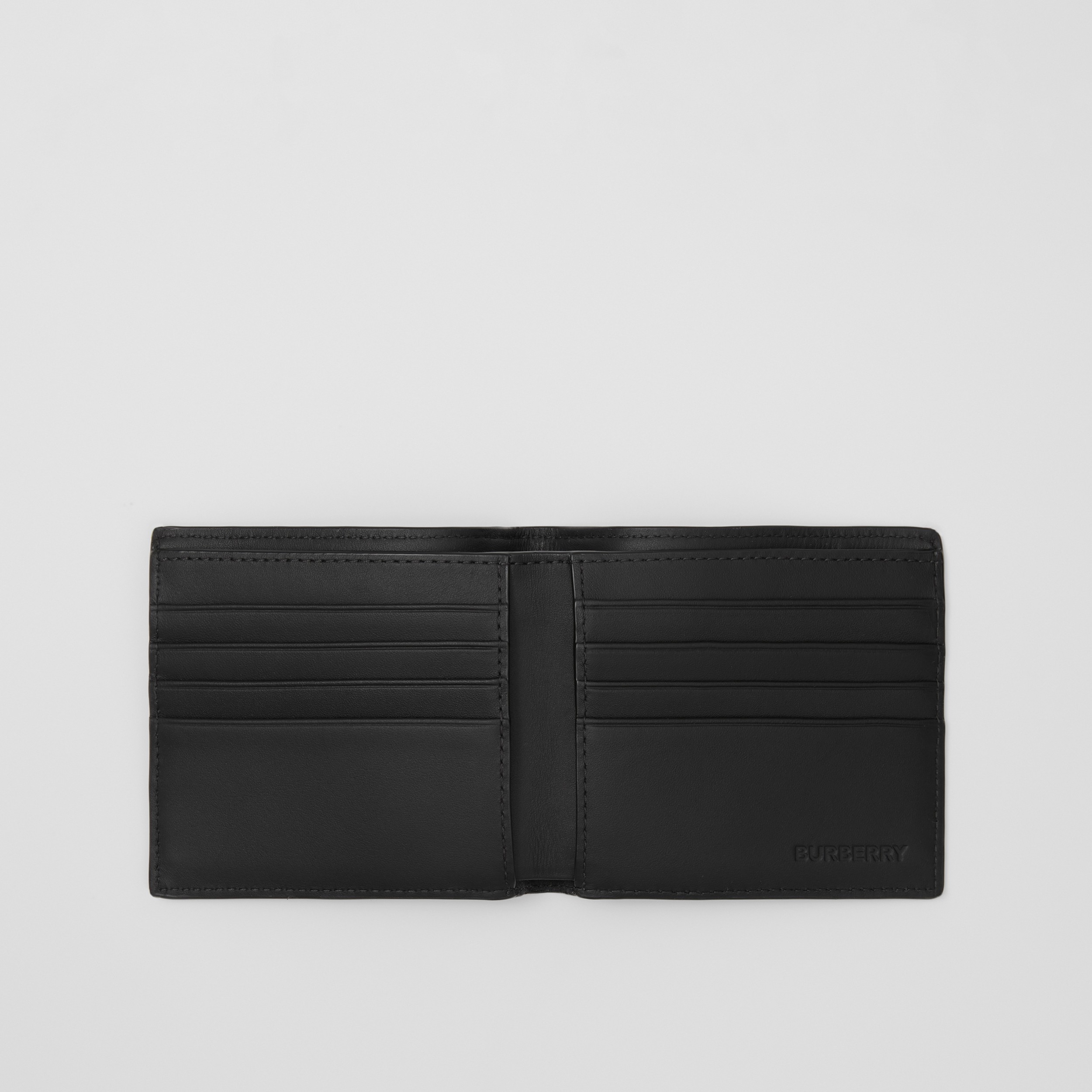 Charcoal Check and Leather Bifold Wallet in Navy - Men | Burberry® Official - 2