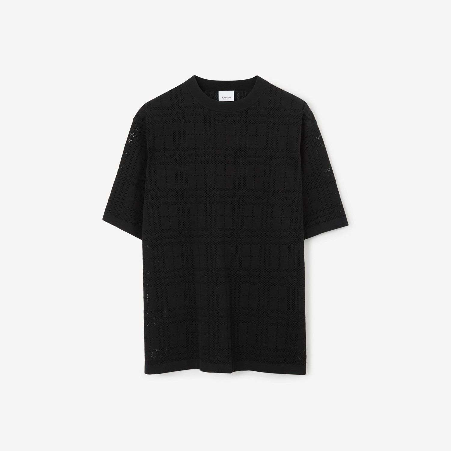 Check Technical Cotton Oversized T-shirt in Black - Men | Burberry® Official