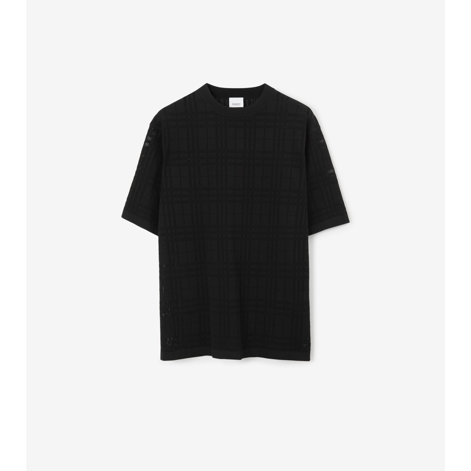 チェック テクニカルコットン オーバーサイズTシャツ (ブラック) - メンズ | Burberry®公式サイト