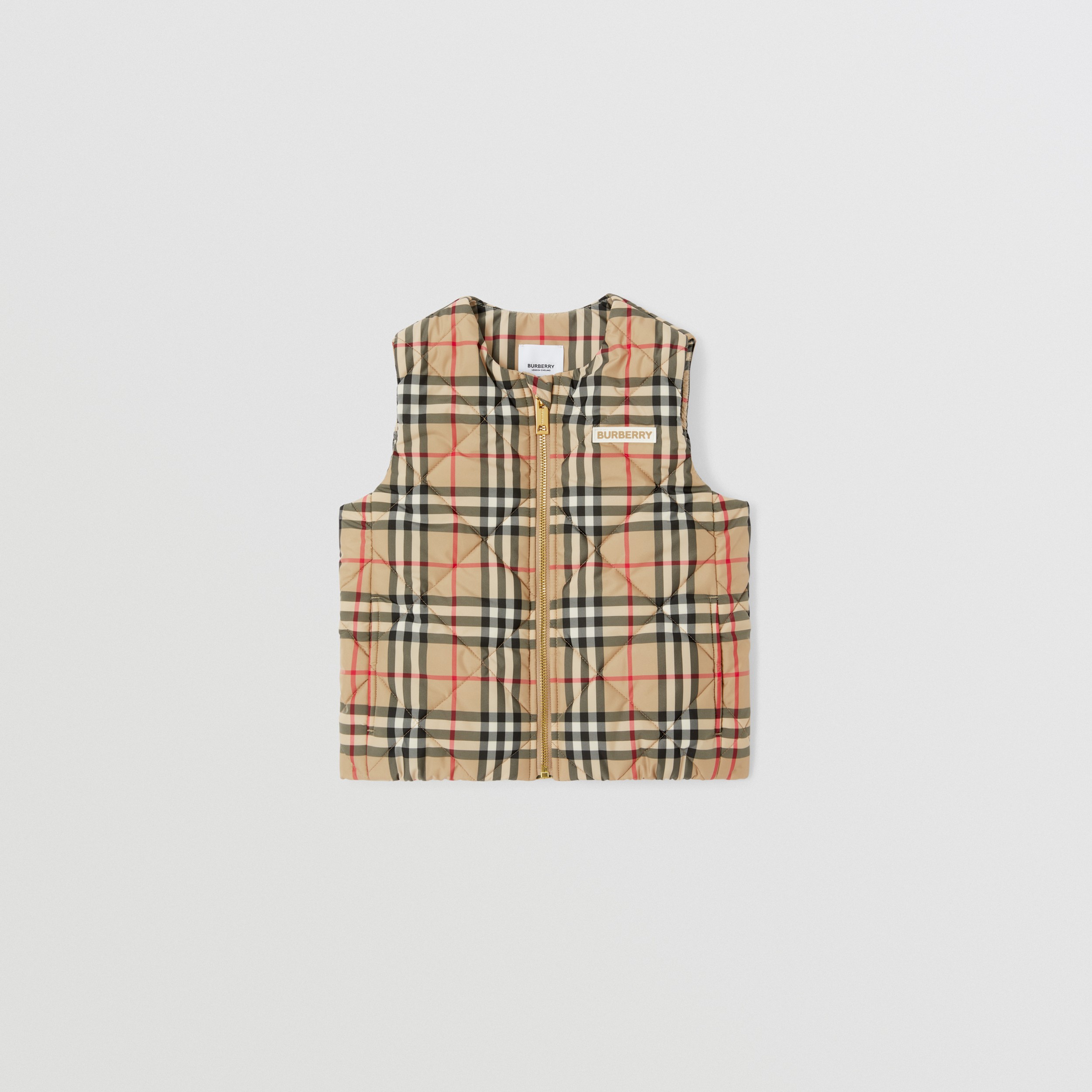 Logo Appliqué Check Diamond Quilted Gilet in Archive Beige | Burberry® Official - 1