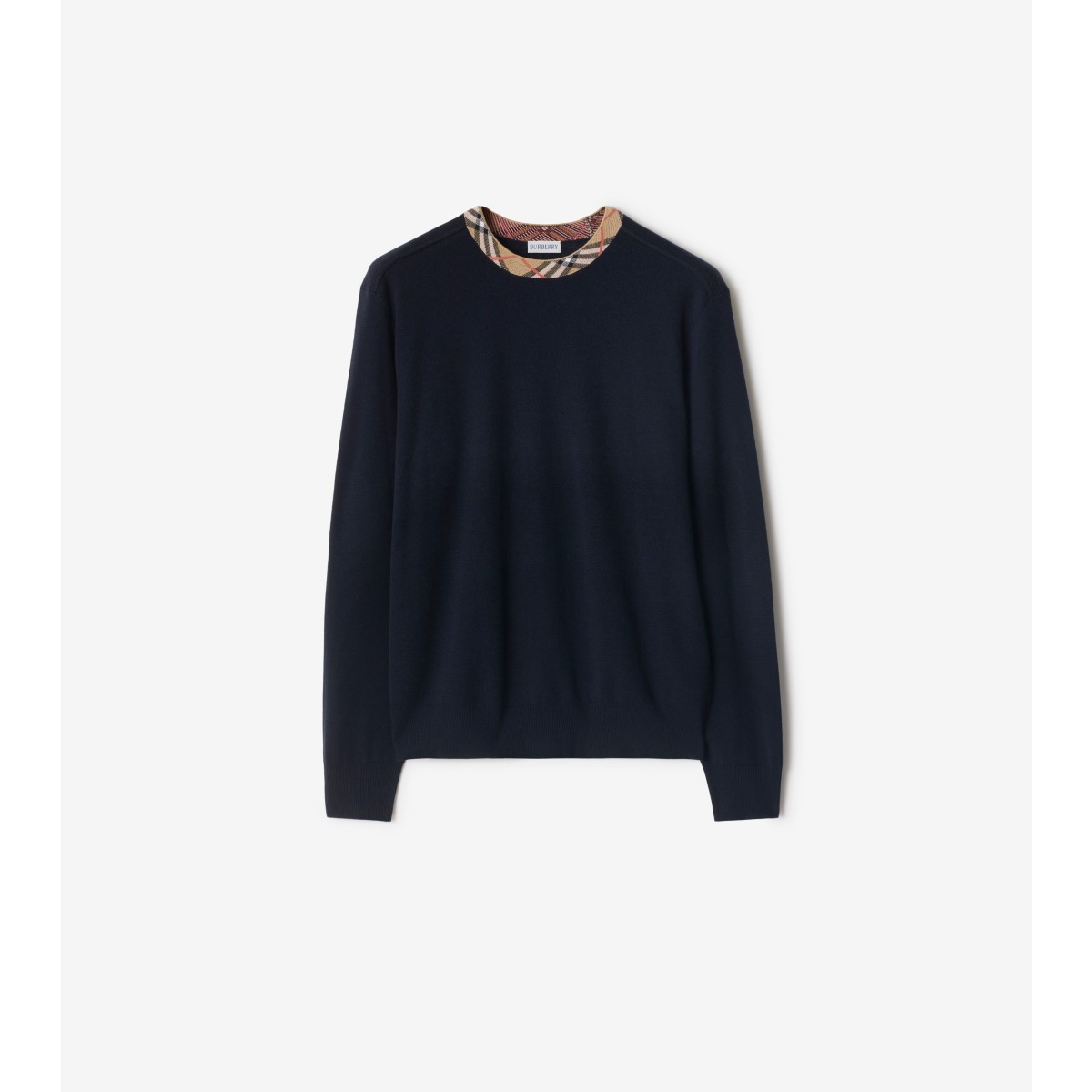  Check Trim Wool Sweater